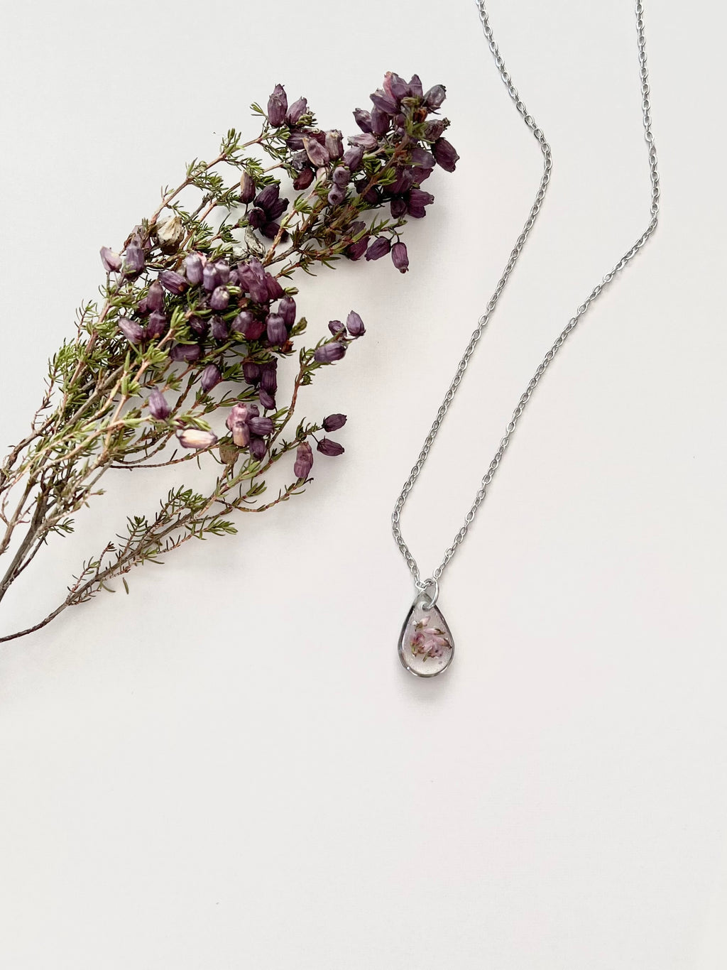 Silver Drop Scottish Heather Necklace (Small)