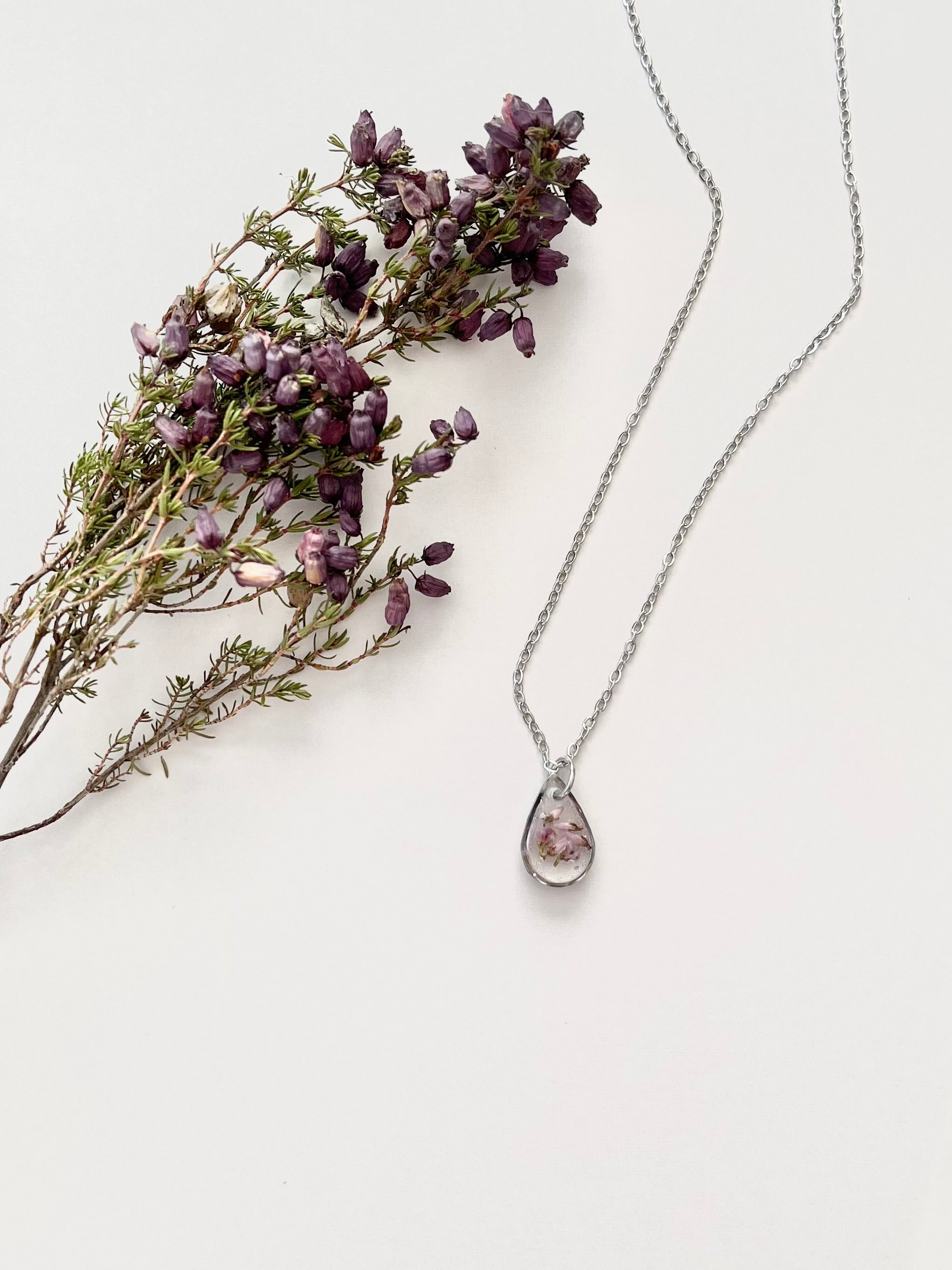 Silver Drop Scottish Heather Necklace (Small)
