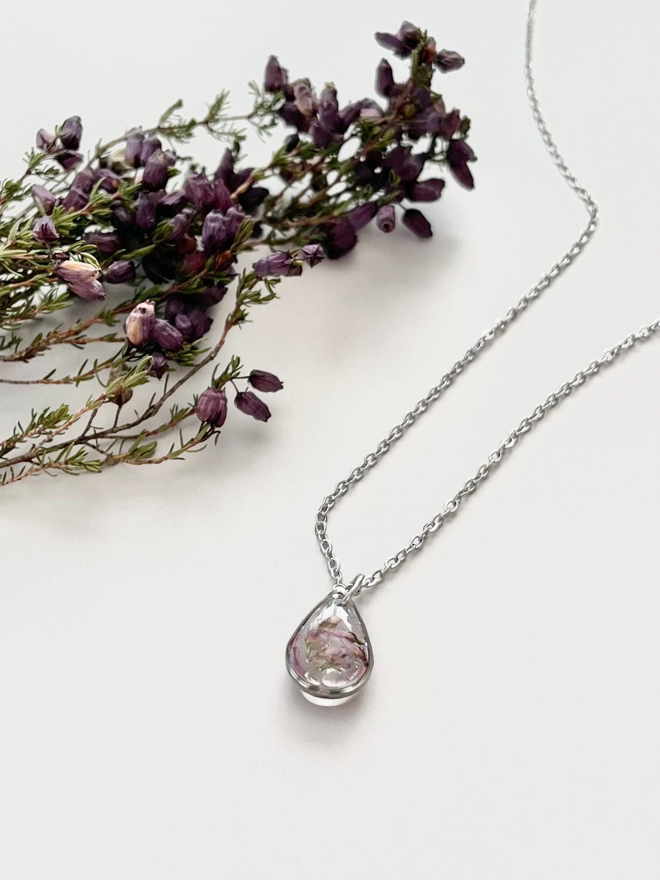 Silver Drop Scottish Heather Necklace (Small)