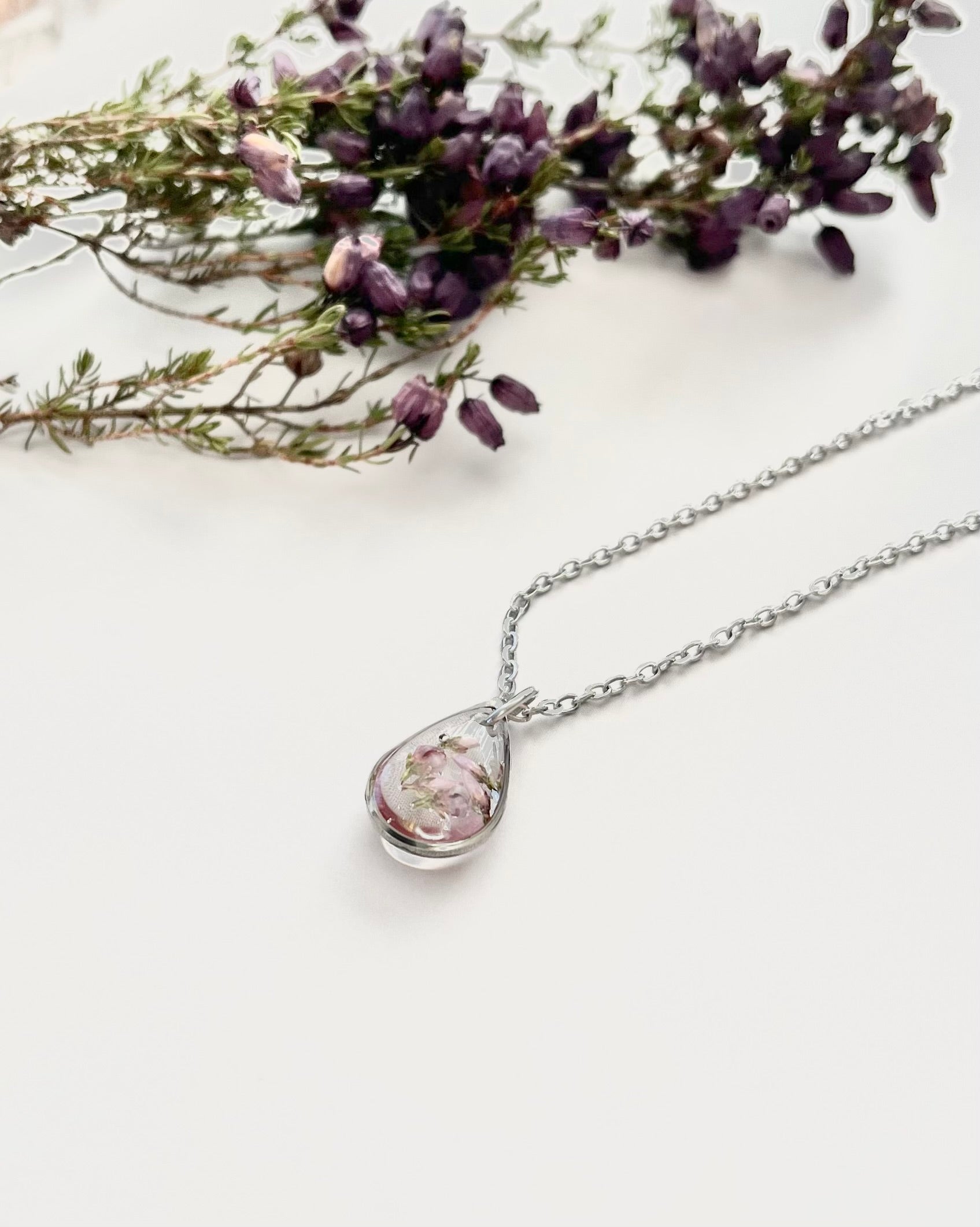 Silver Drop Scottish Heather Necklace (Small)