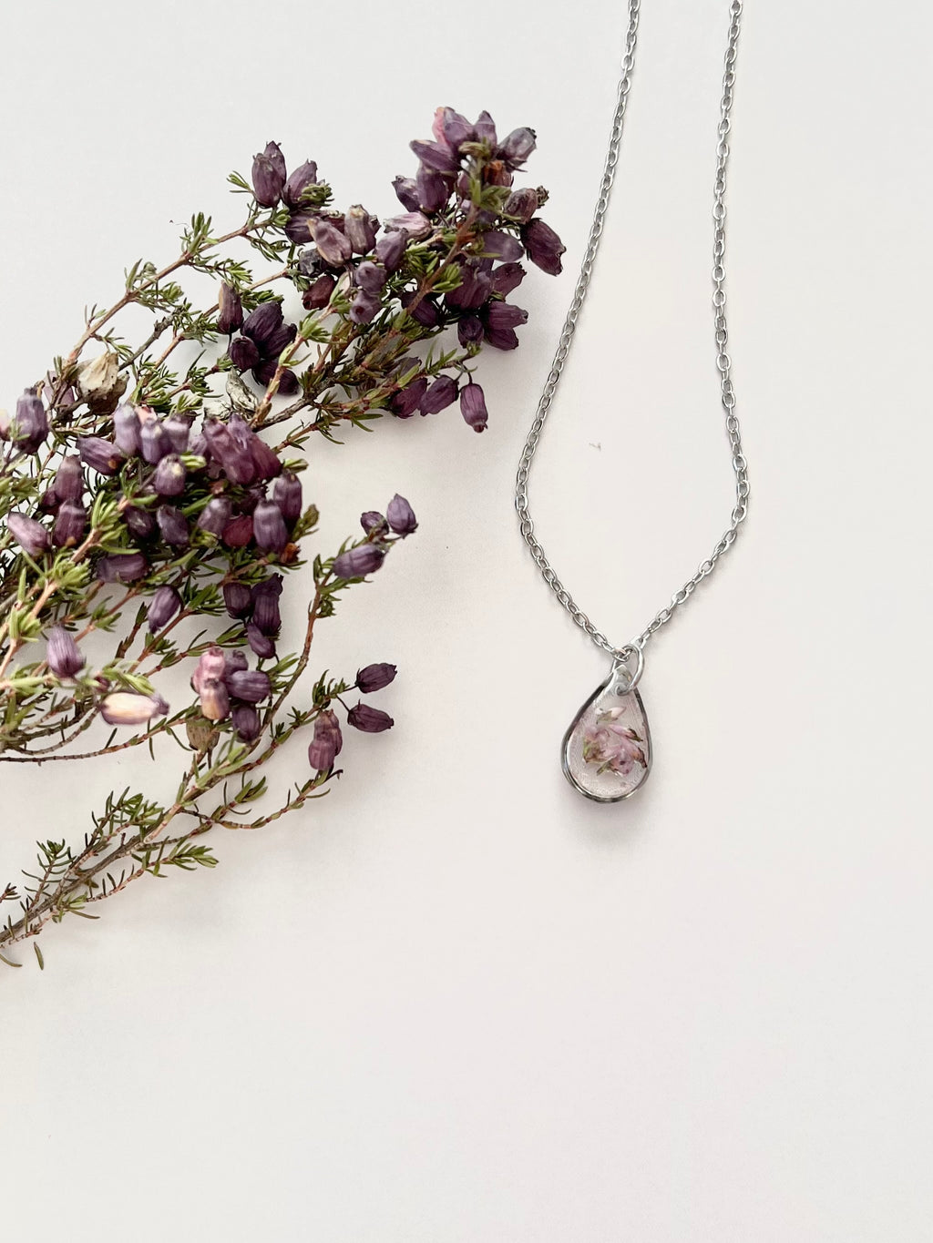 Silver Drop Scottish Heather Necklace (Small)