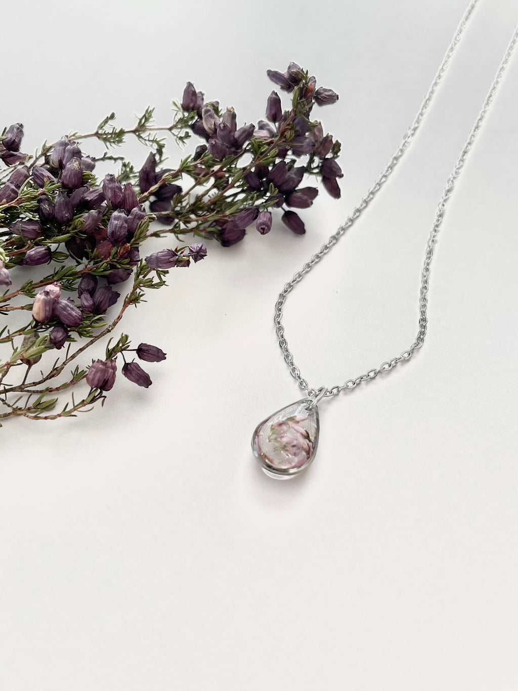 Silver Drop Scottish Heather Necklace (Small)