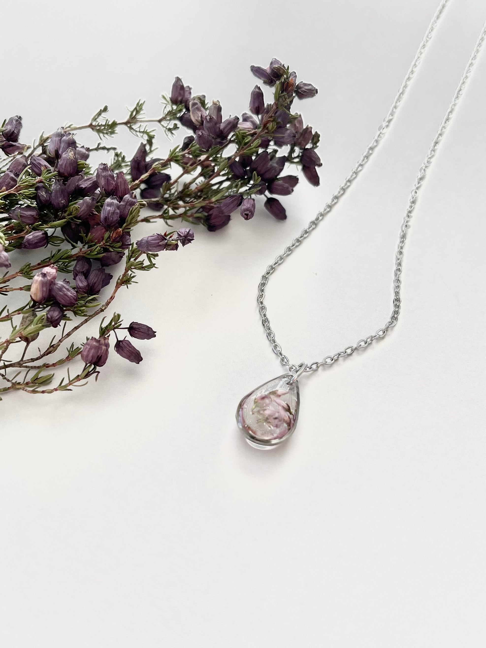 Silver Drop Scottish Heather Necklace (Small)