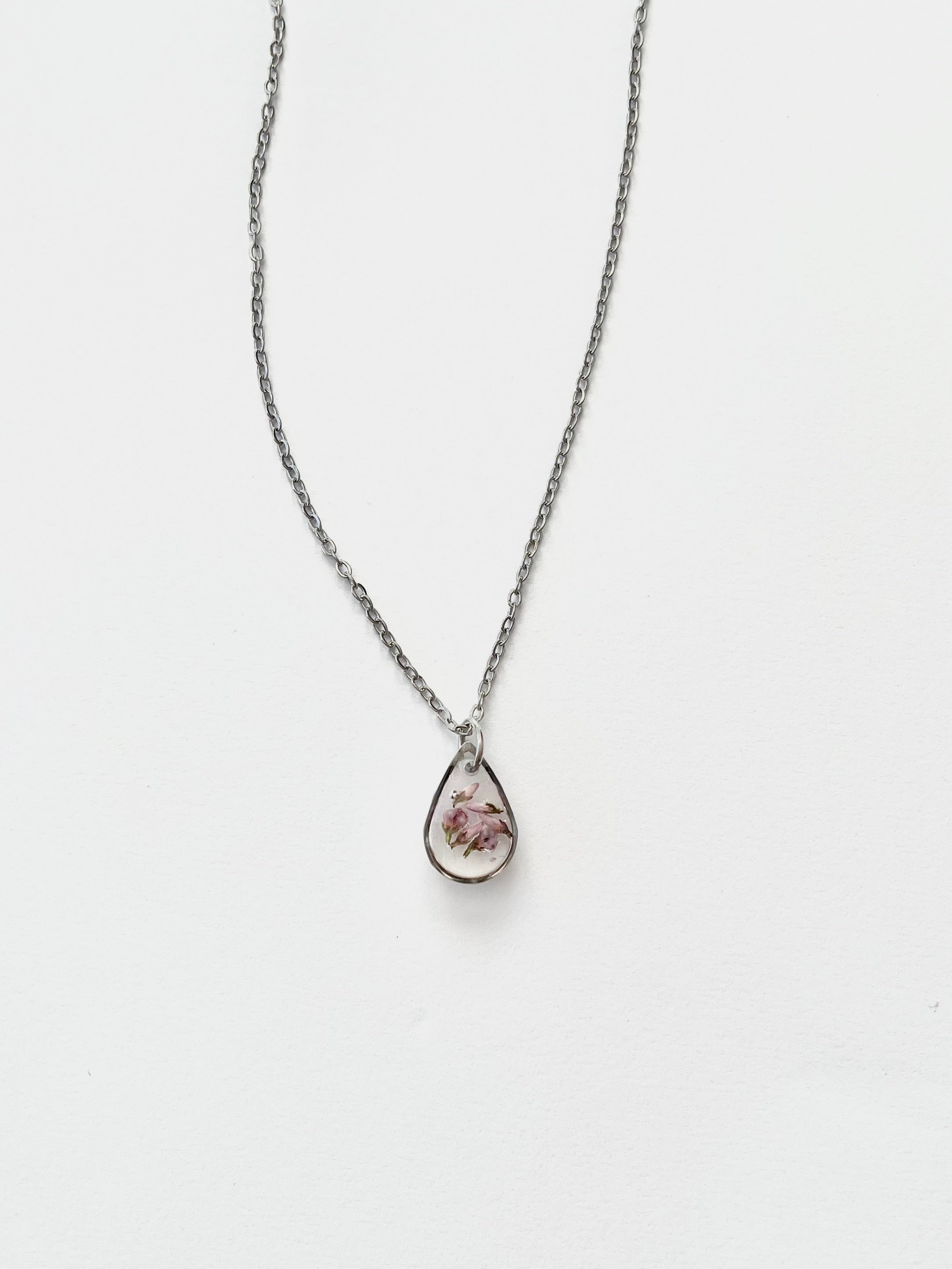 Silver Drop Scottish Heather Necklace (Small)