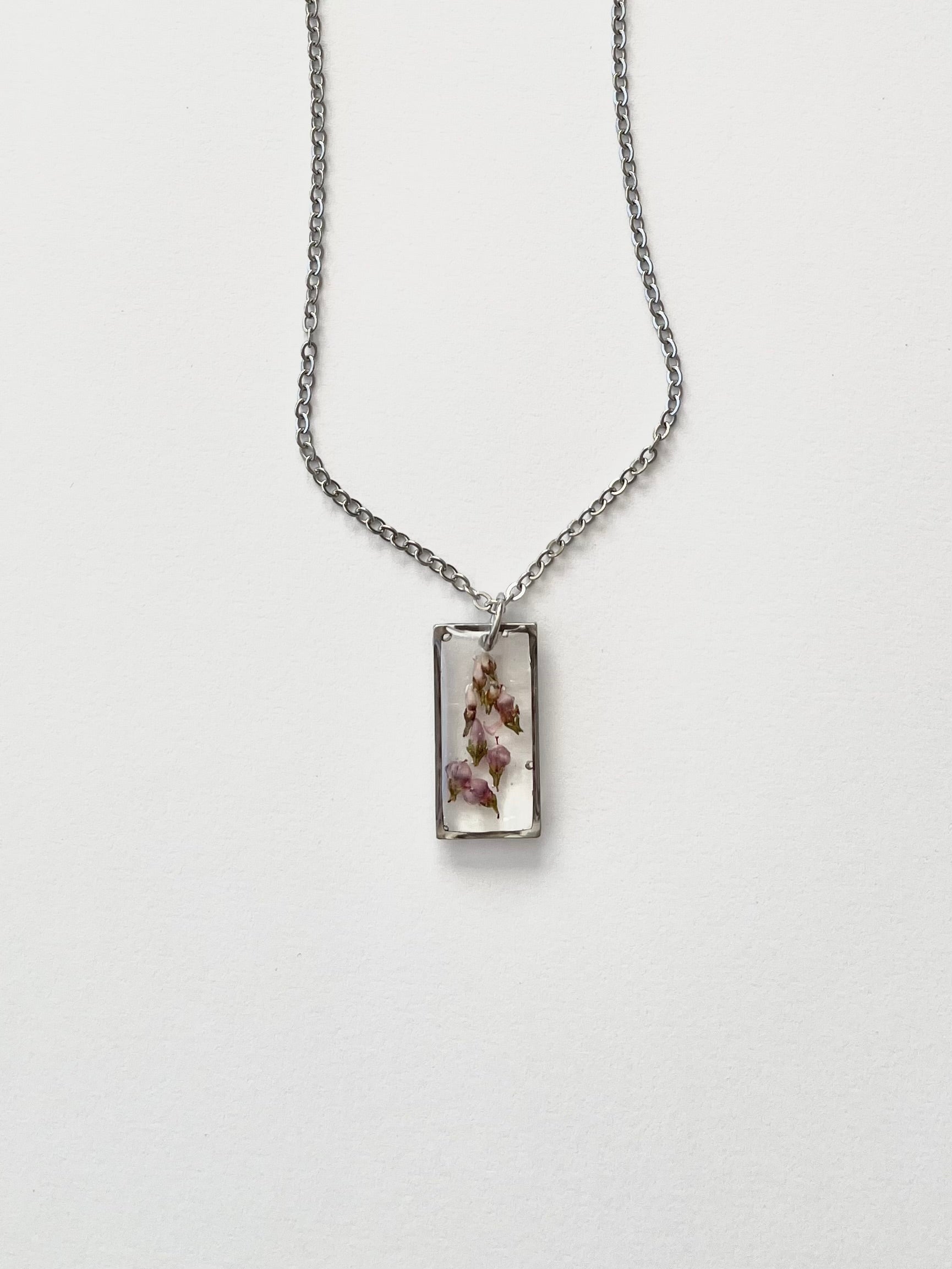 Silver Rectangular Scottish Heather Necklace (Medium)
