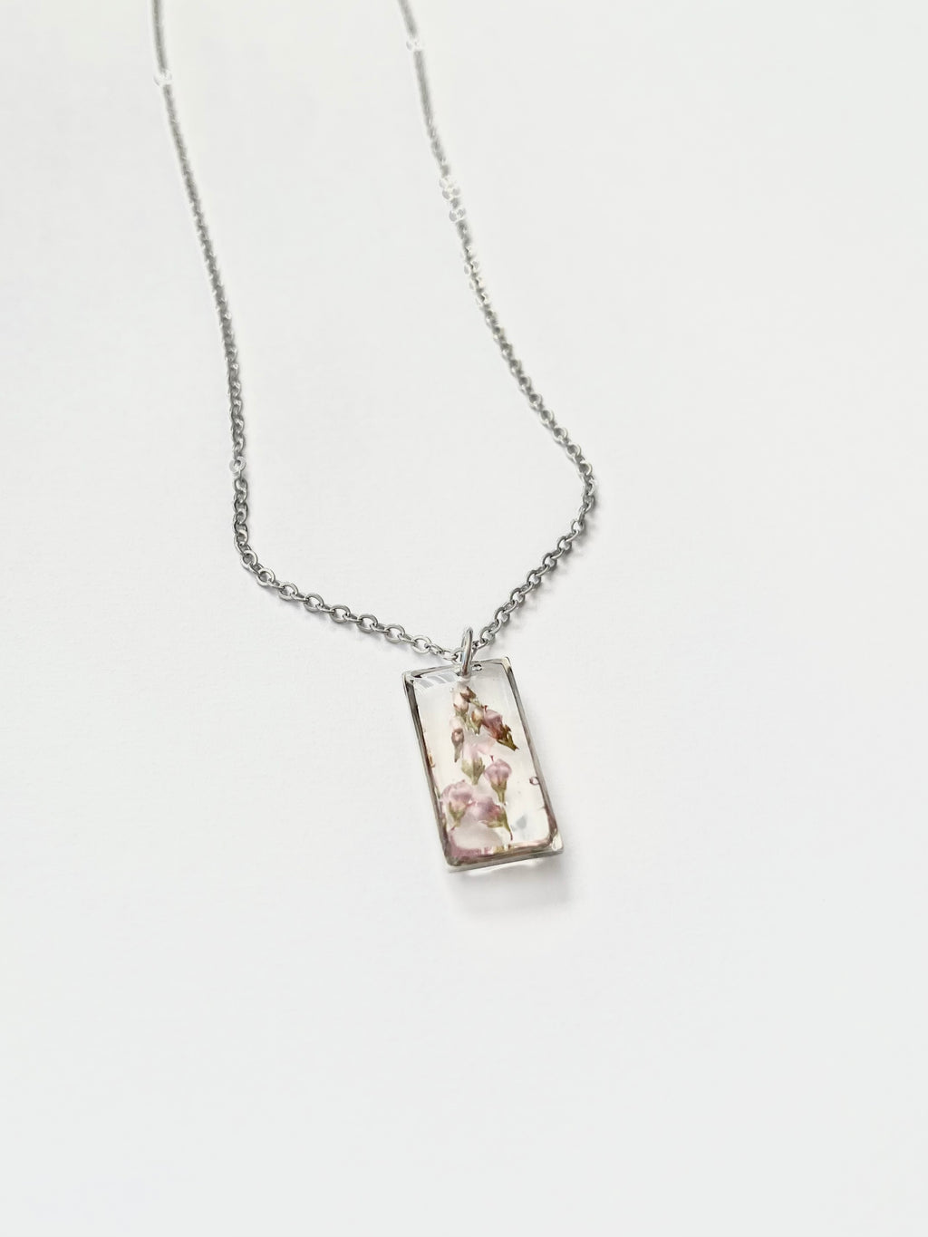 Silver Rectangular Scottish Heather Necklace (Medium)