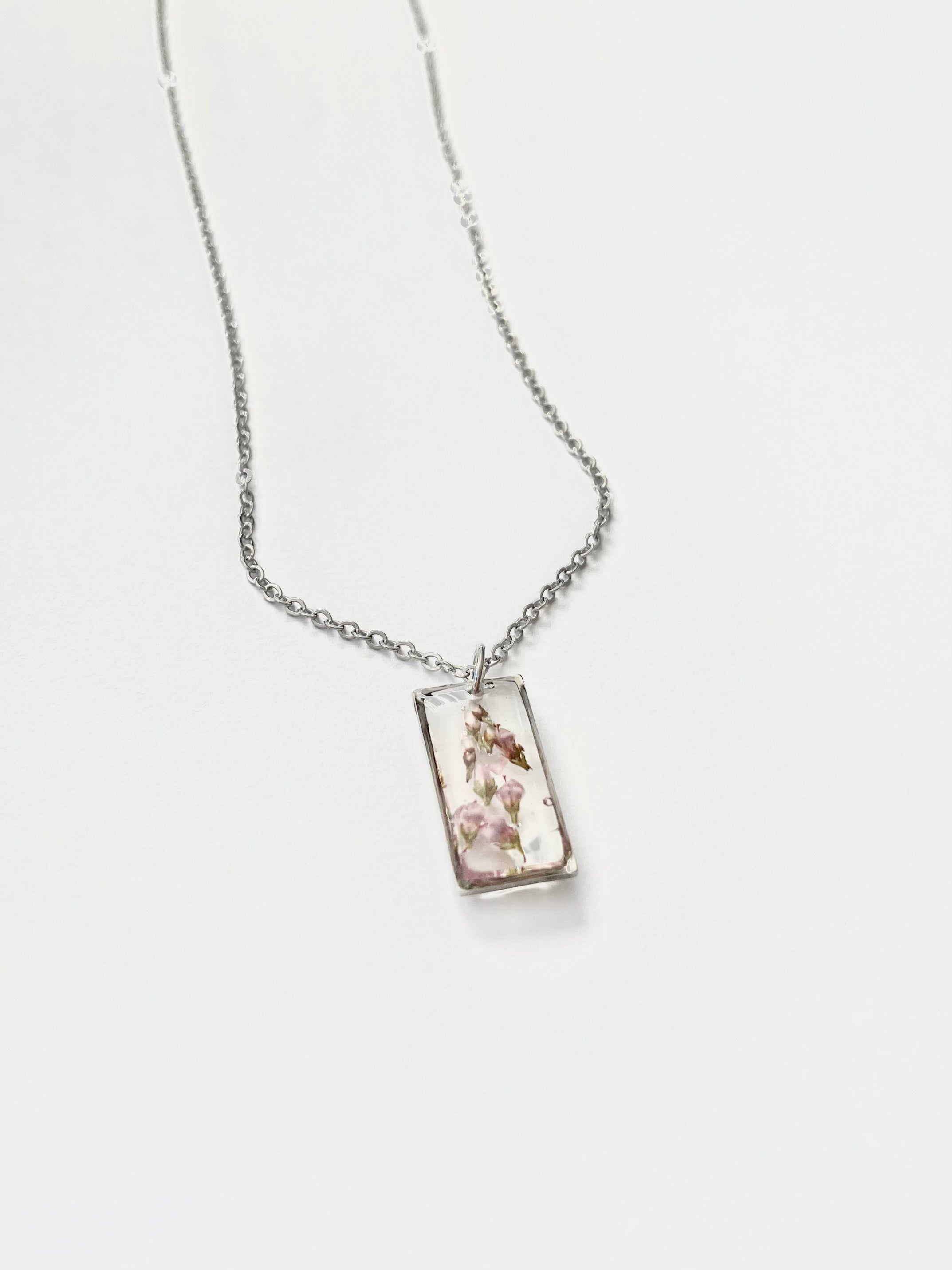 Silver Rectangular Scottish Heather Necklace (Medium)