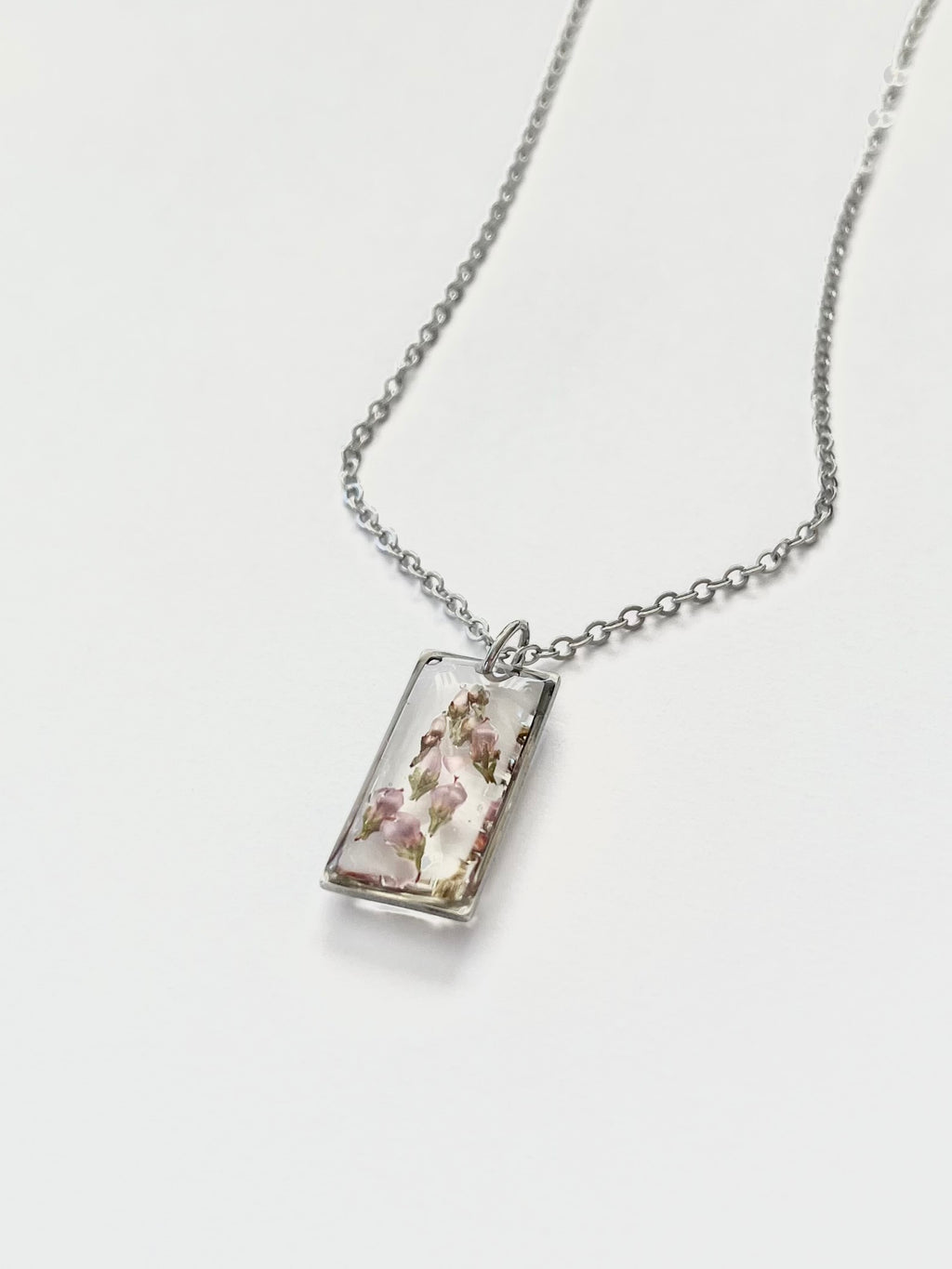 Silver Rectangular Scottish Heather Necklace (Medium)