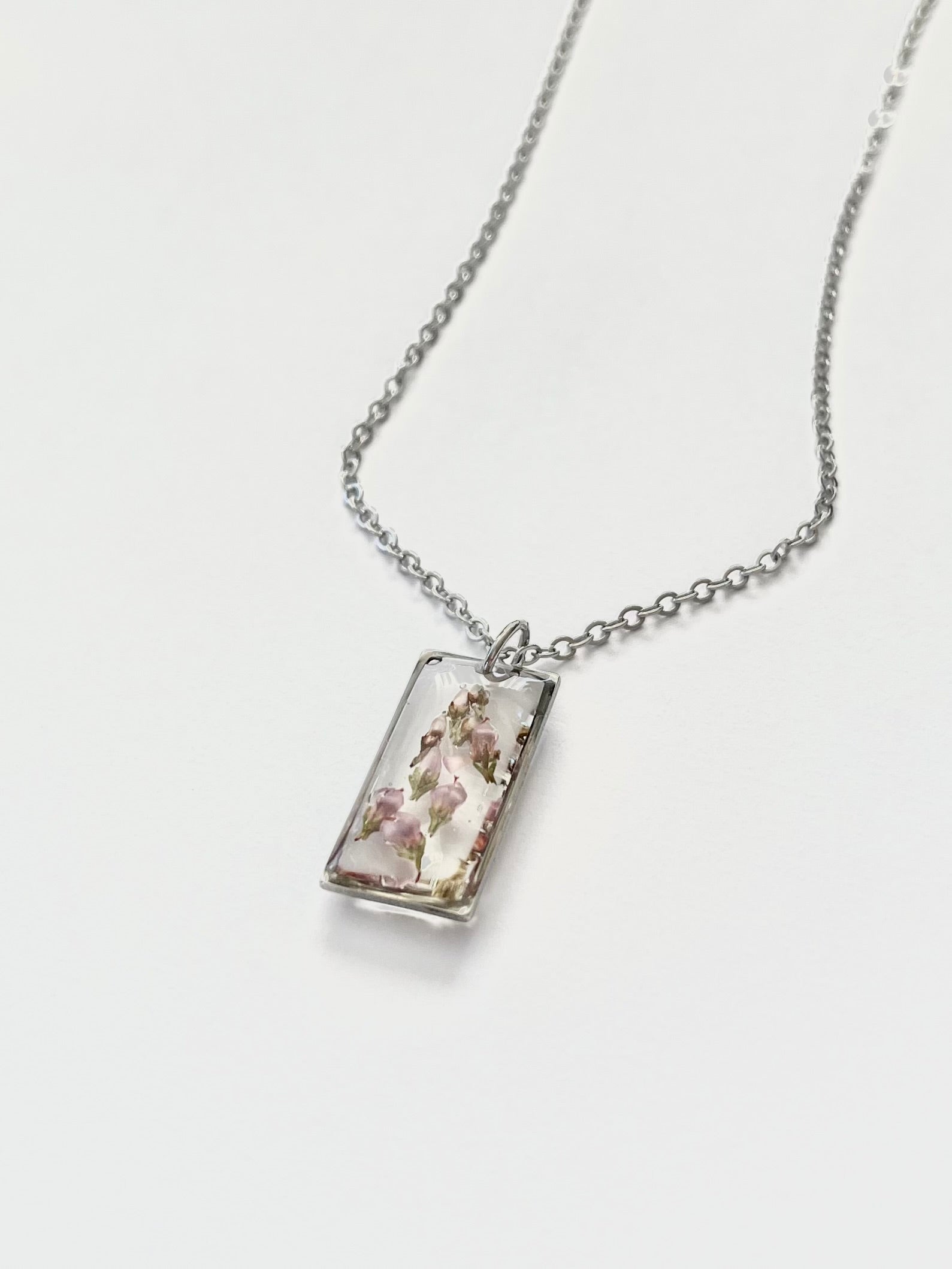 Silver Rectangular Scottish Heather Necklace (Medium)