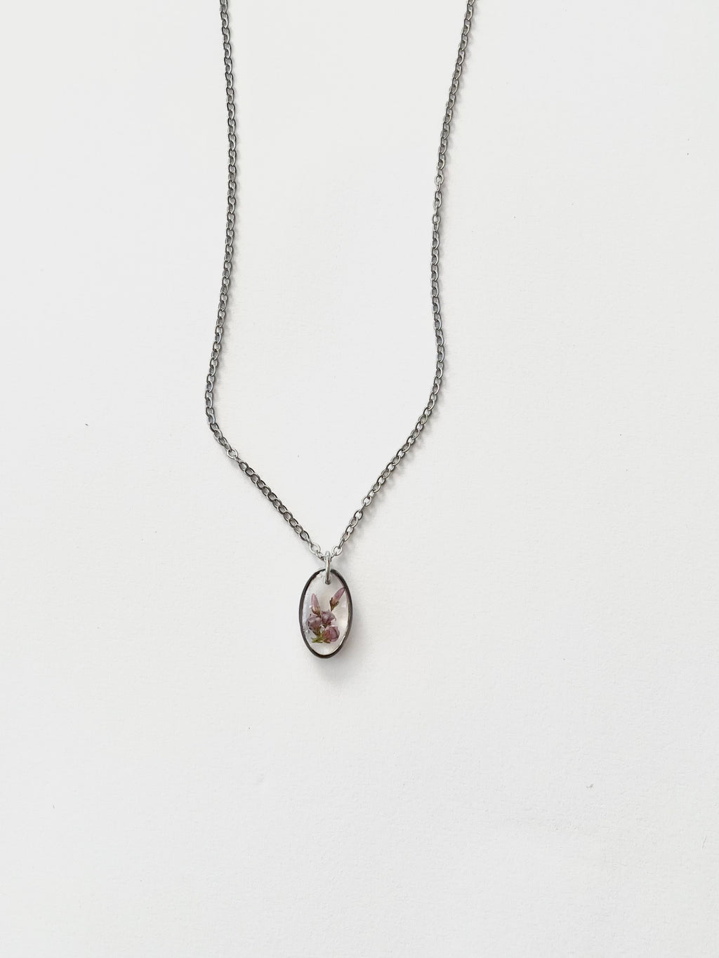 Silver Oval Scottish Heather Necklace (Small)