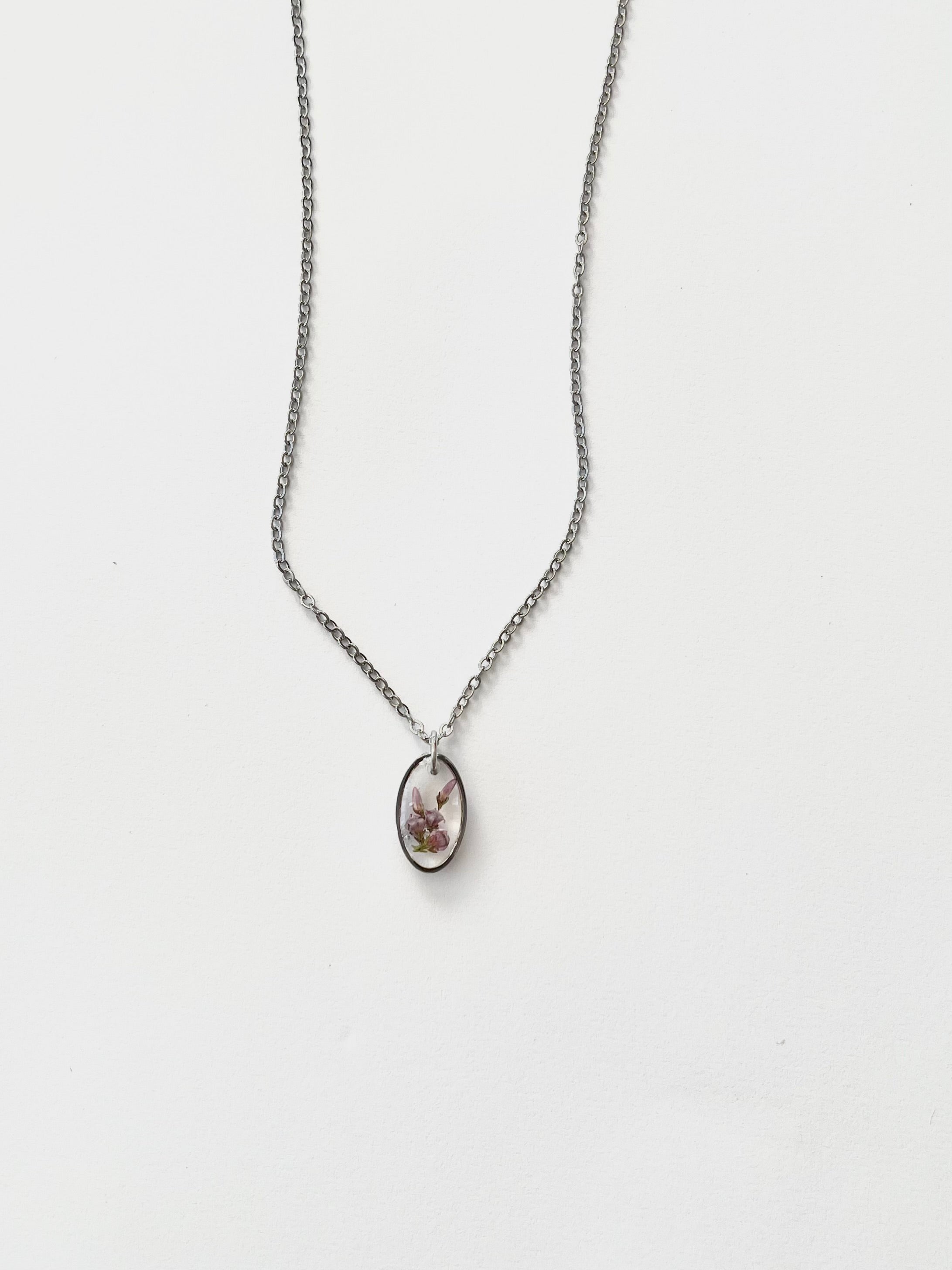 Silver Oval Scottish Heather Necklace (Small)