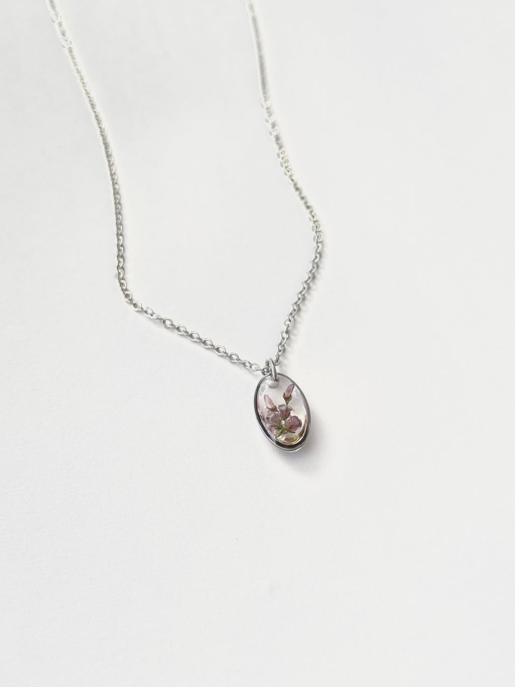 Silver Oval Scottish Heather Necklace (Small)
