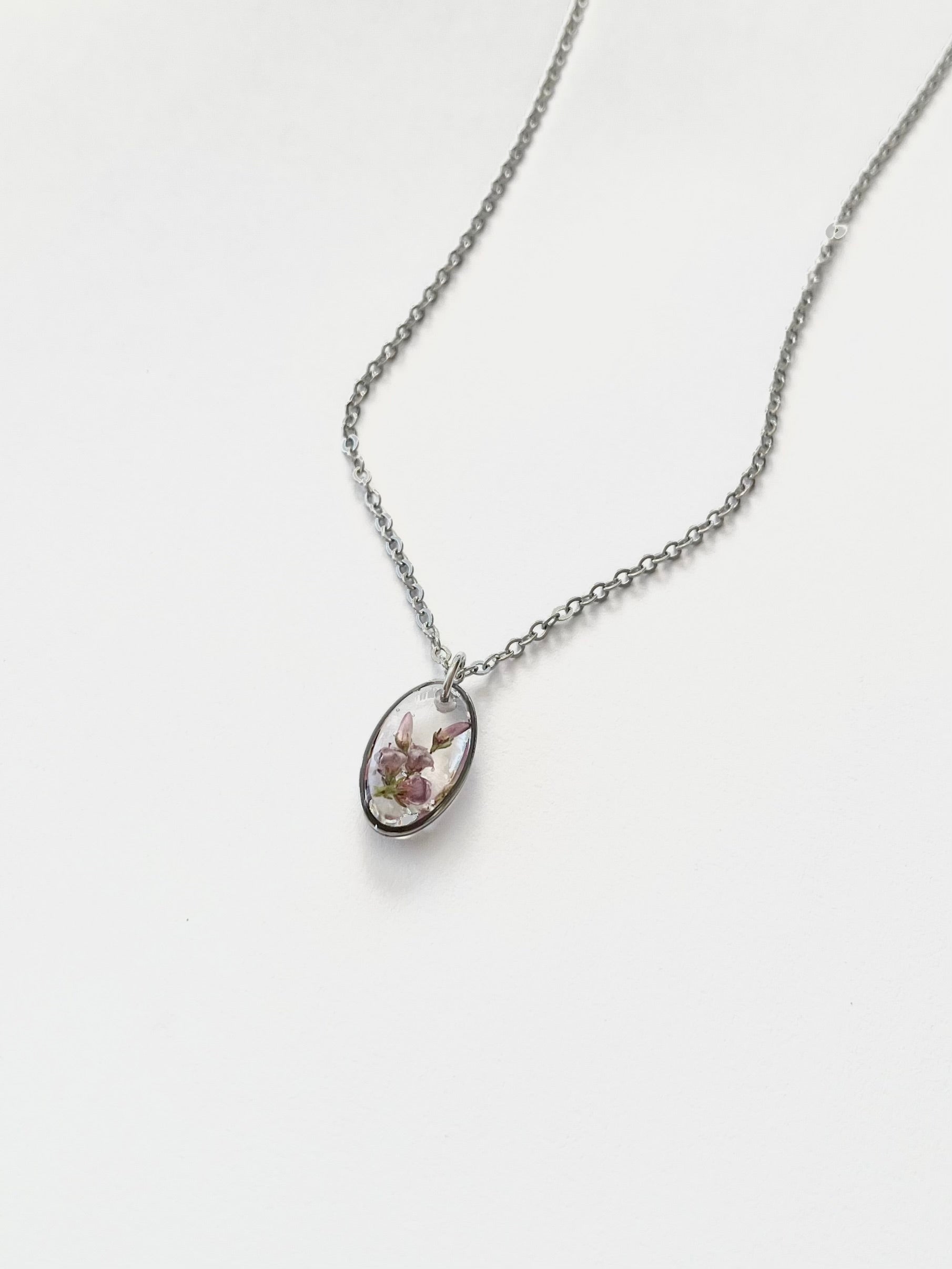 Silver Oval Scottish Heather Necklace (Small)