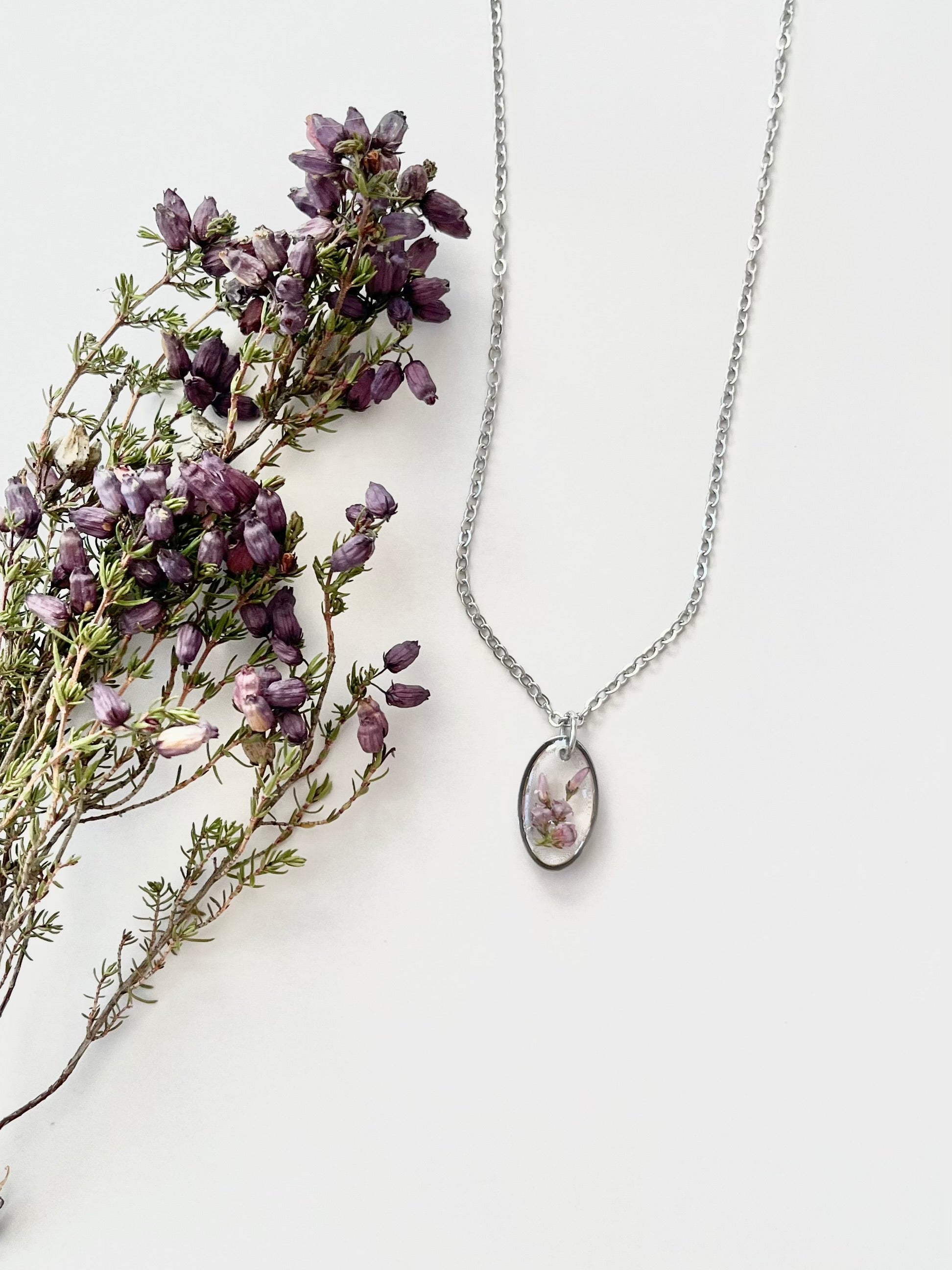 Silver Oval Scottish Heather Necklace (Small)