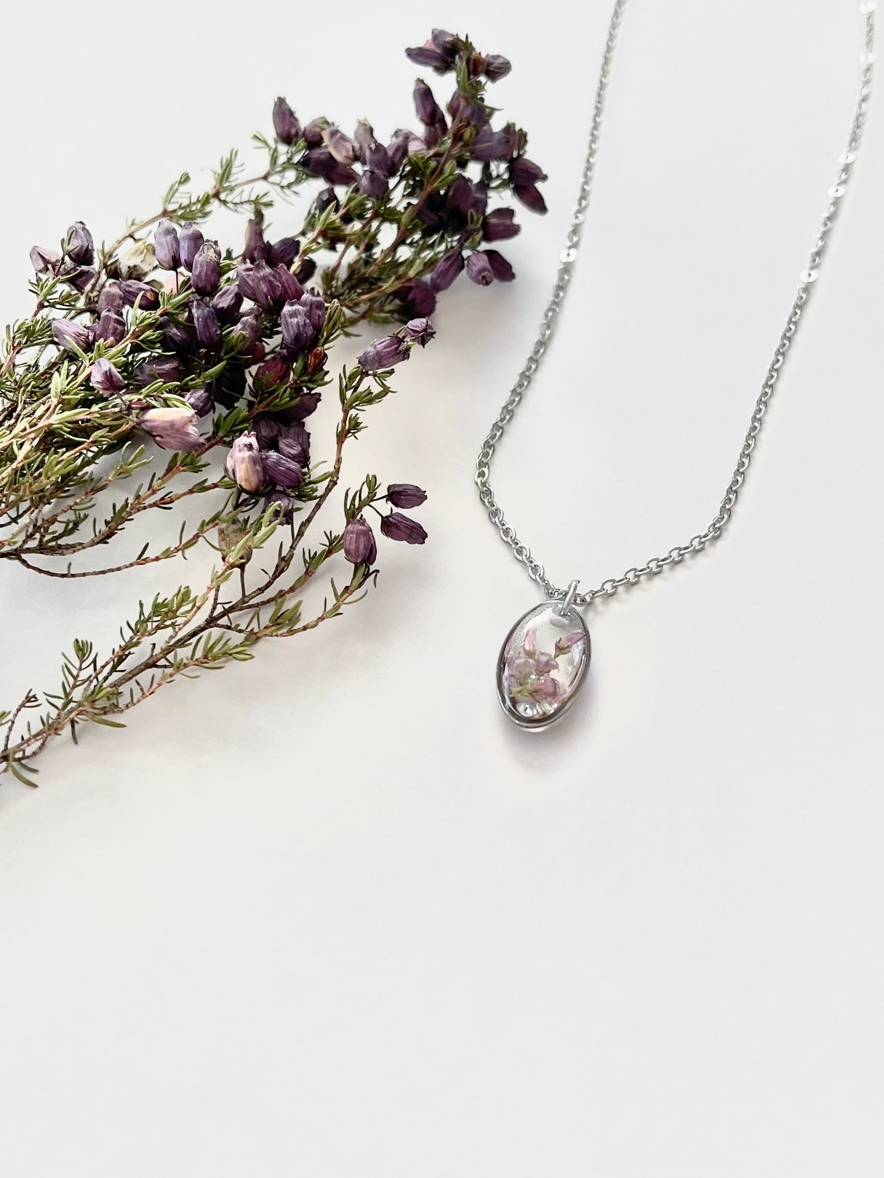 Silver Oval Scottish Heather Necklace (Small)