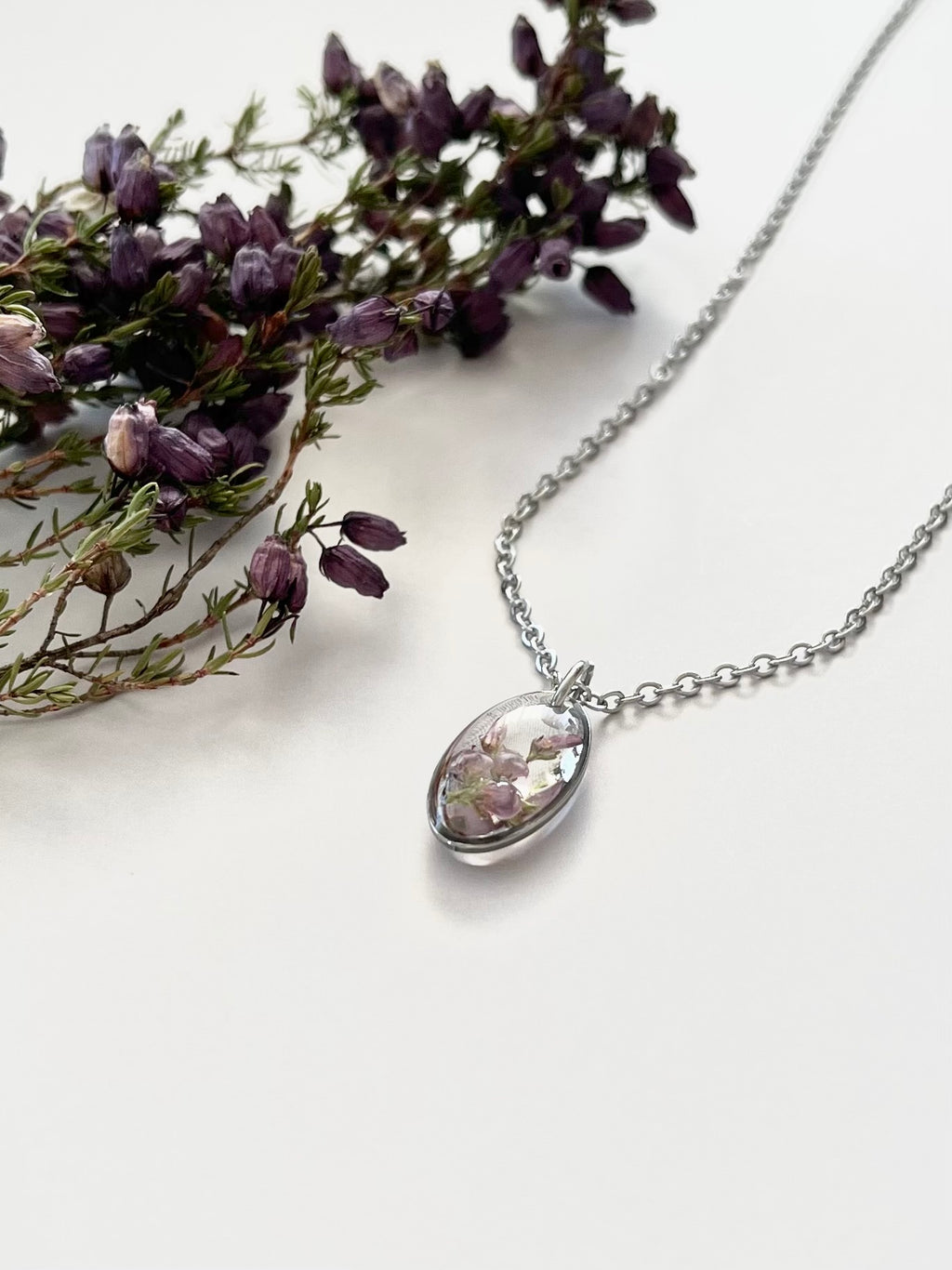 Silver Oval Scottish Heather Necklace (Small)
