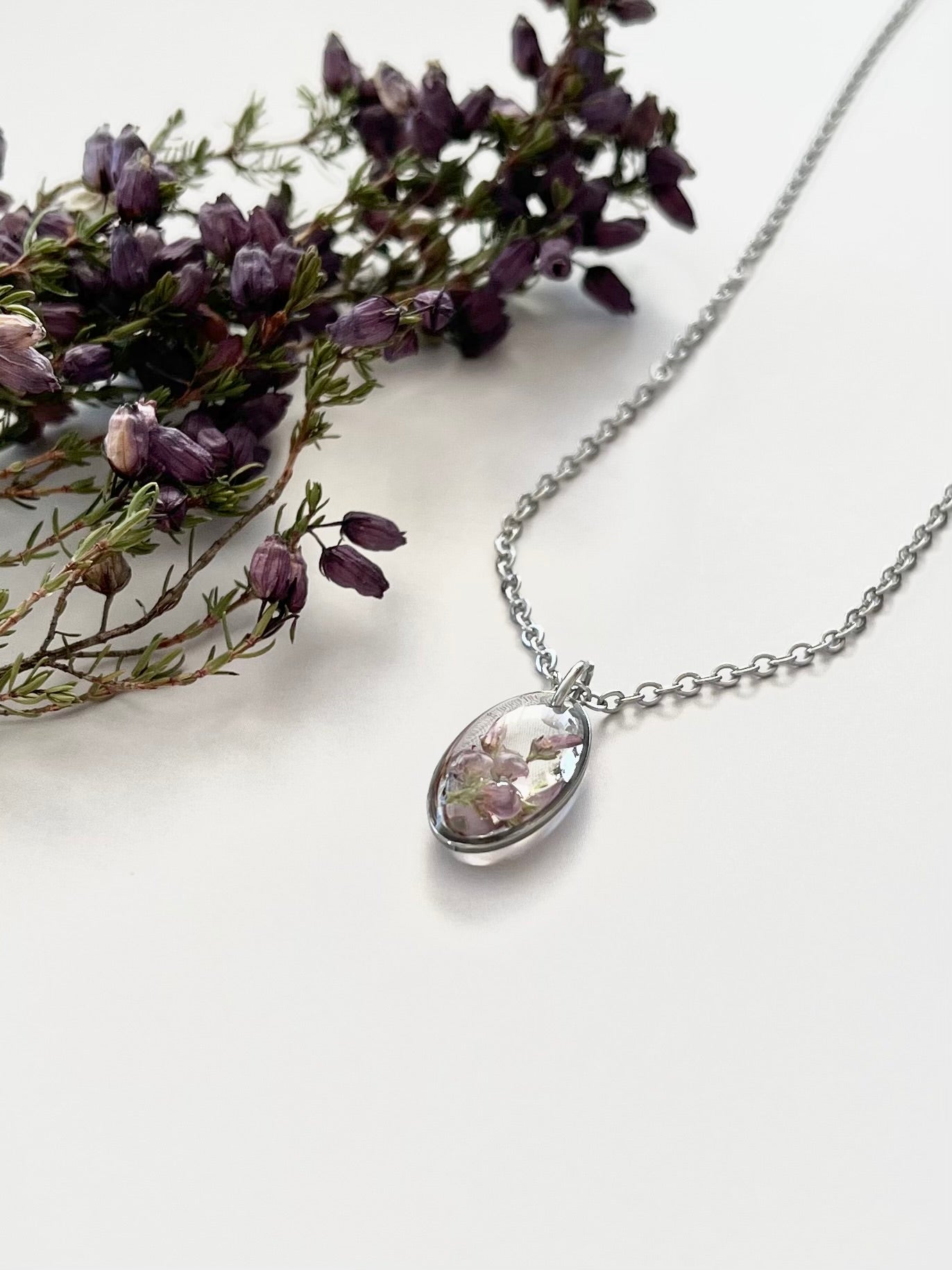 Silver Oval Scottish Heather Necklace (Small)