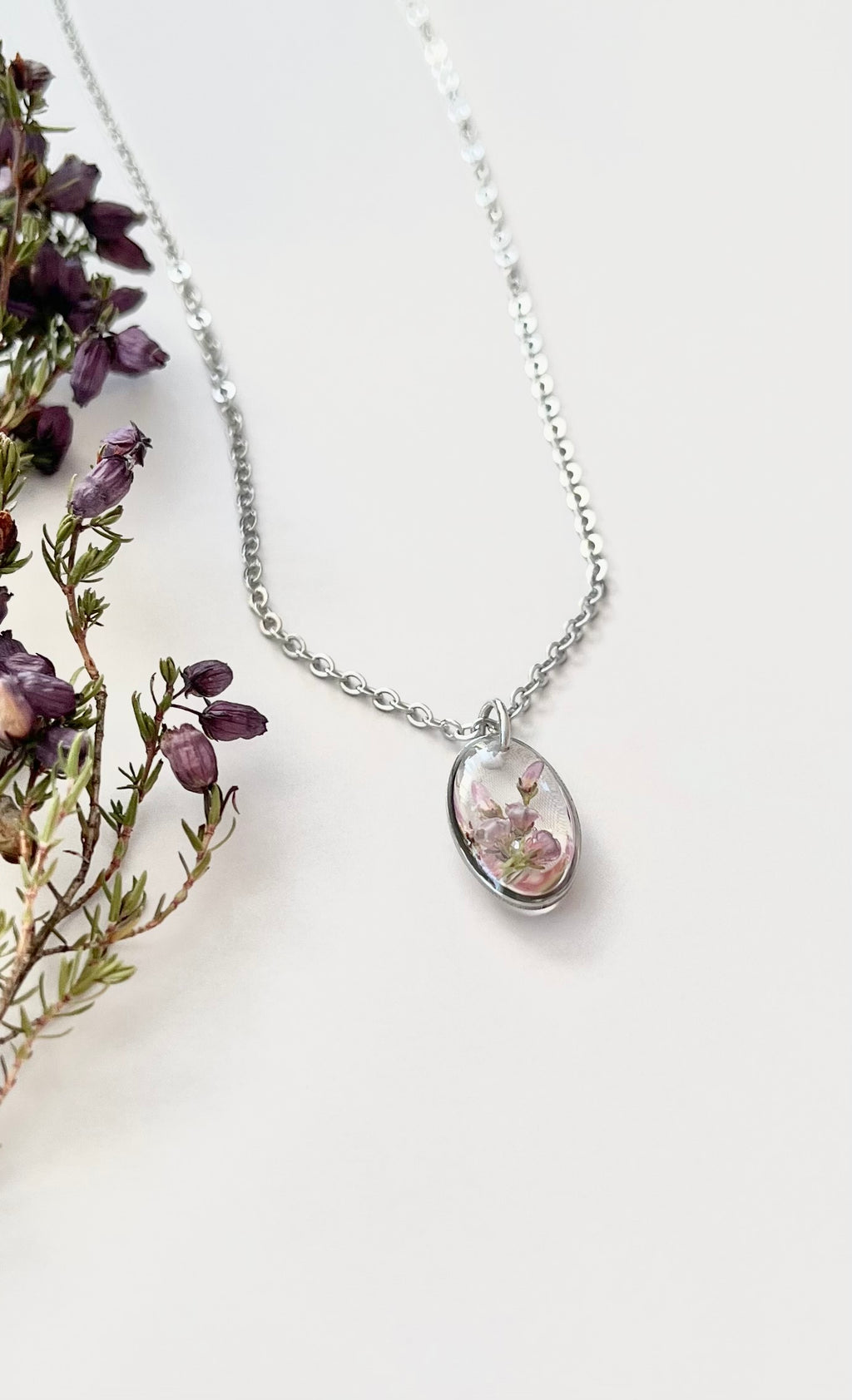 Silver Oval Scottish Heather Necklace (Small)