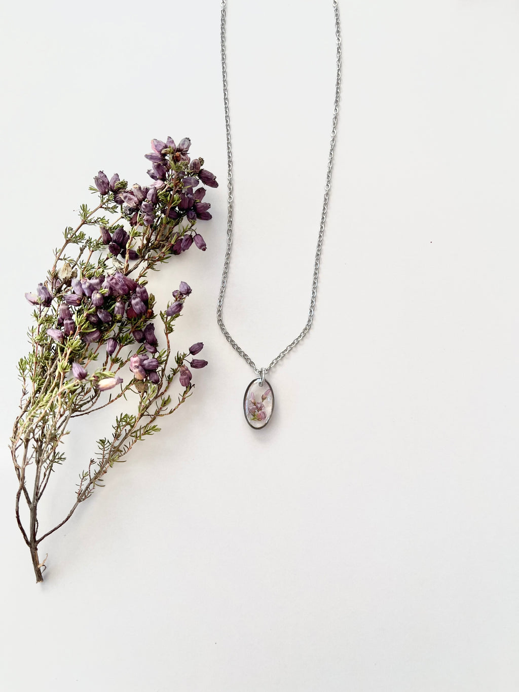 Silver Oval Scottish Heather Necklace (Small)