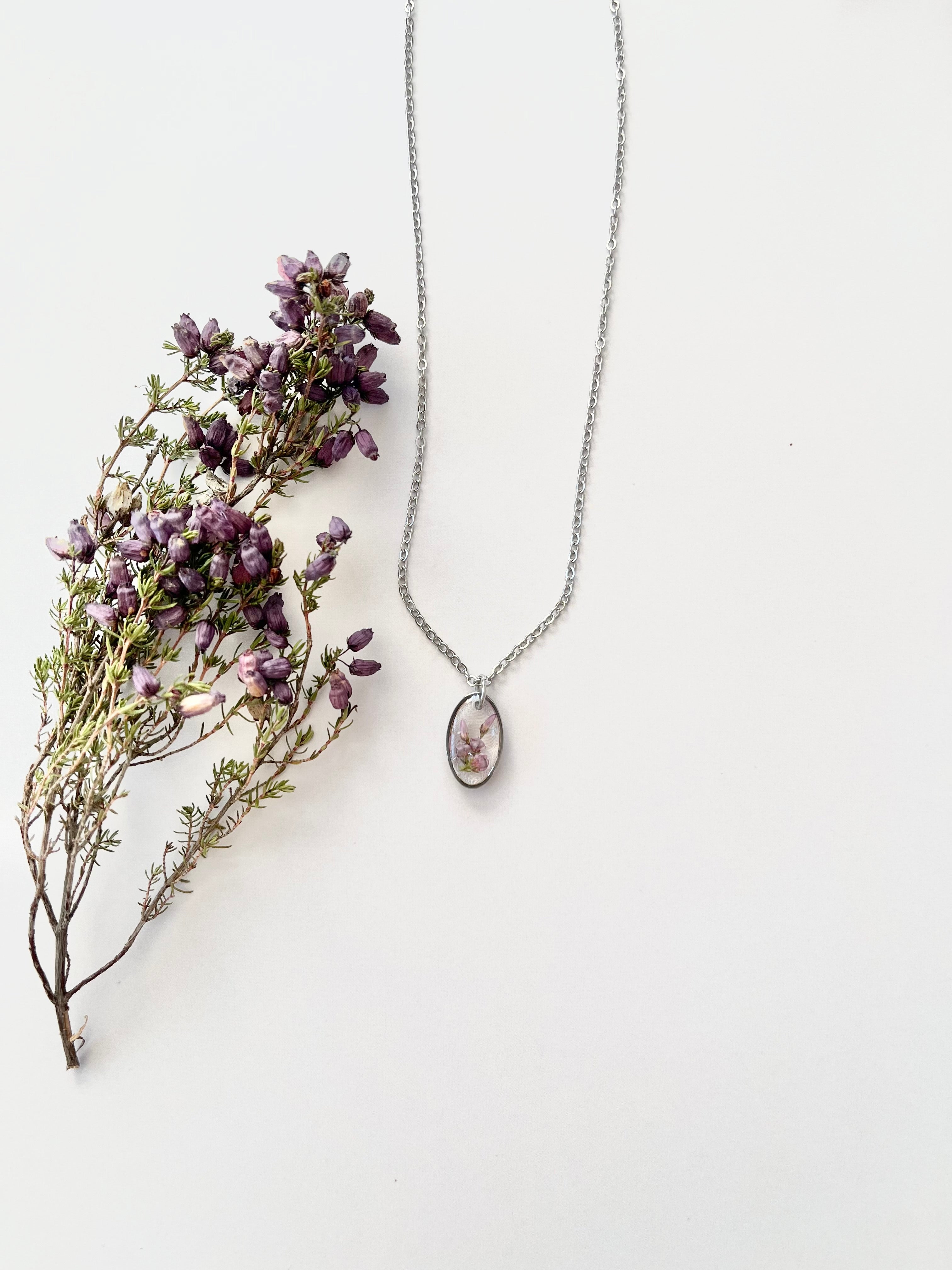 Silver Oval Scottish Heather Necklace (Small)