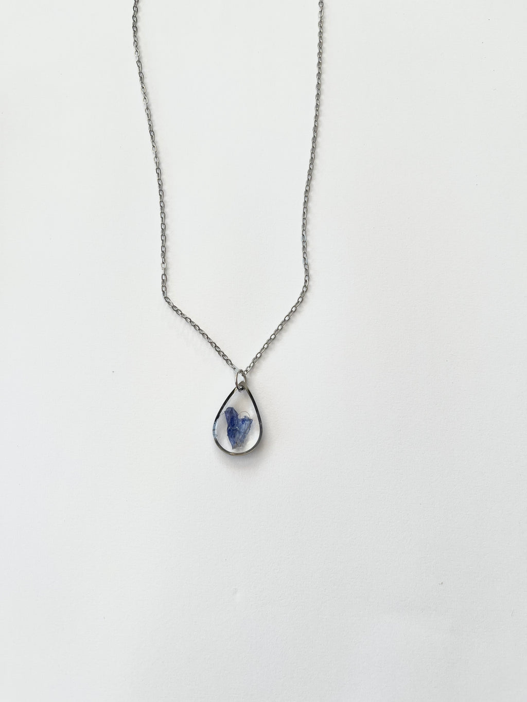 Silver Drop Blue Flower Necklace (Medium)