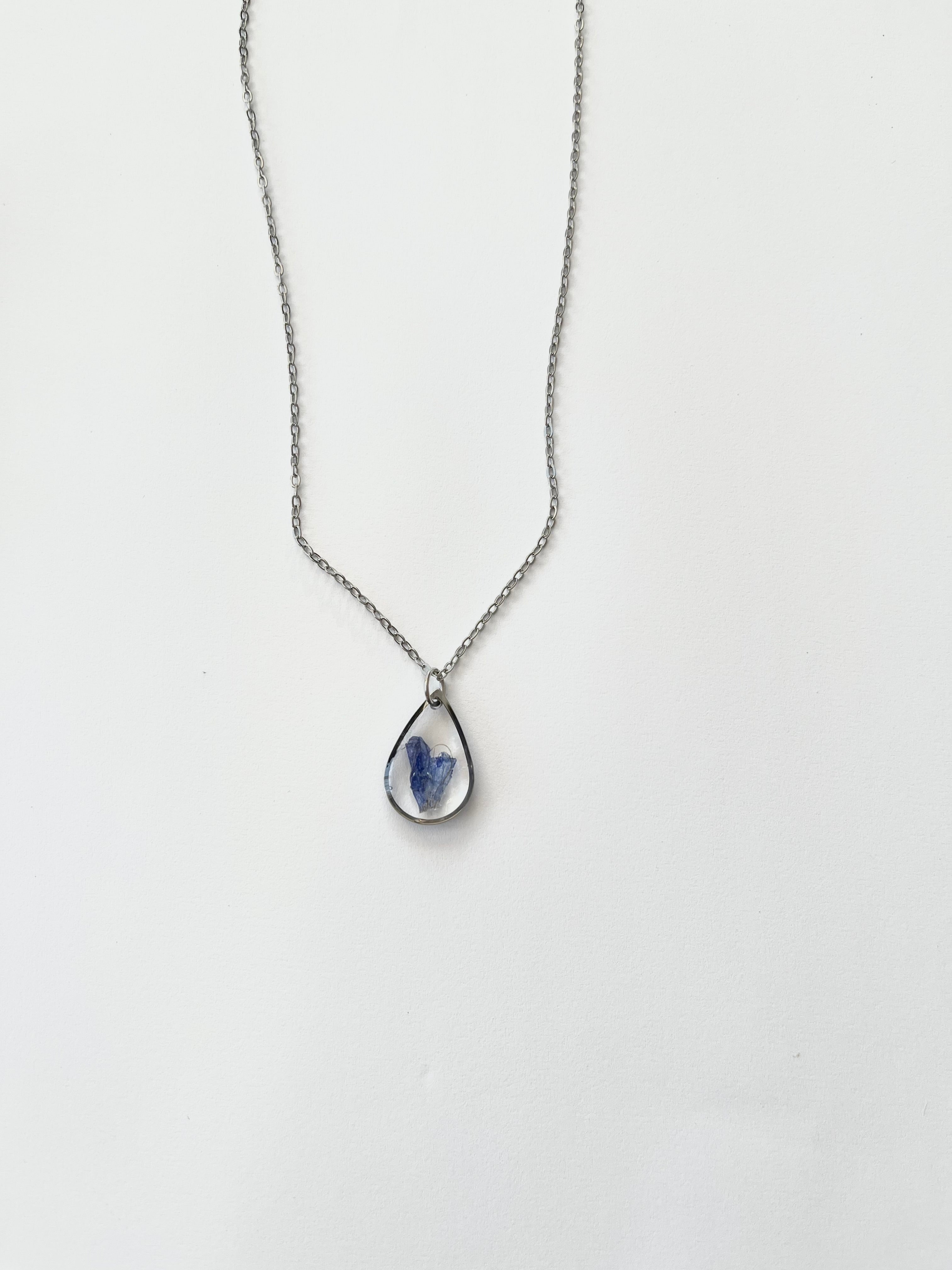 Silver Drop Blue Flower Necklace (Medium)