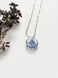 Silver Round Blue Flower Necklace (Small)