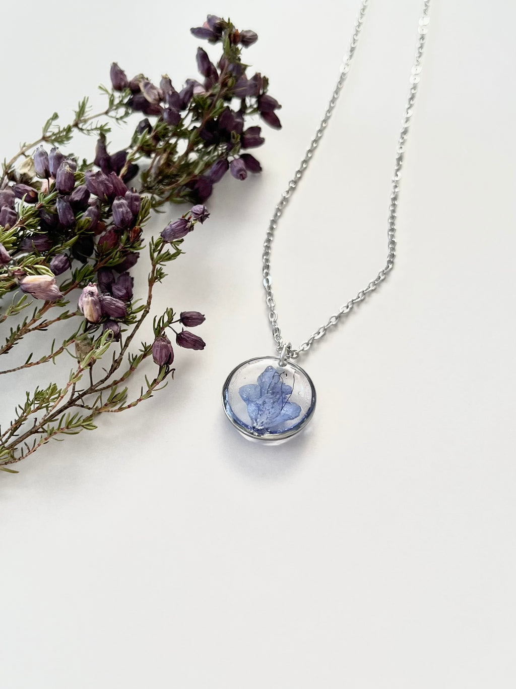 Silver Round Blue Flower Necklace (Small)