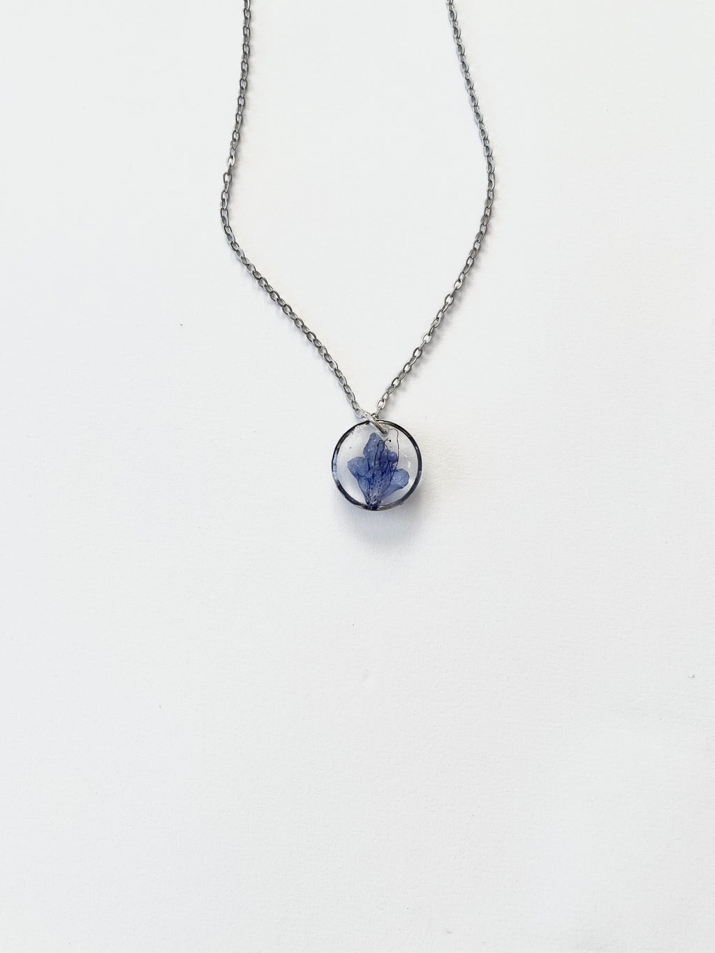 Silver Round Blue Flower Necklace (Small)
