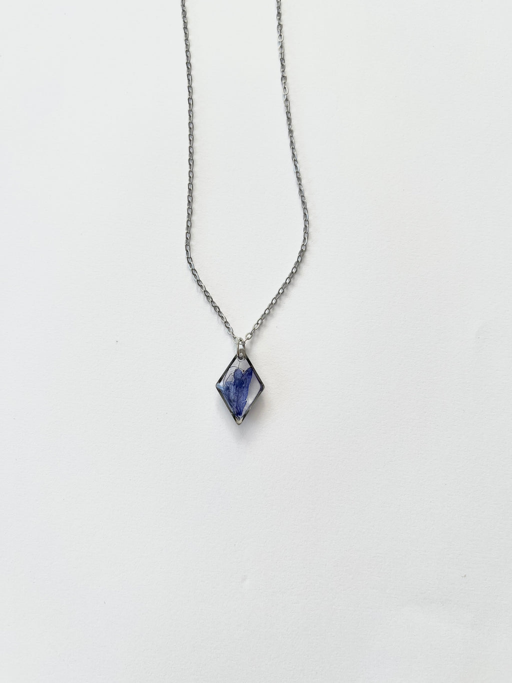 Silver Diamond Blue Flower Necklace (Small)