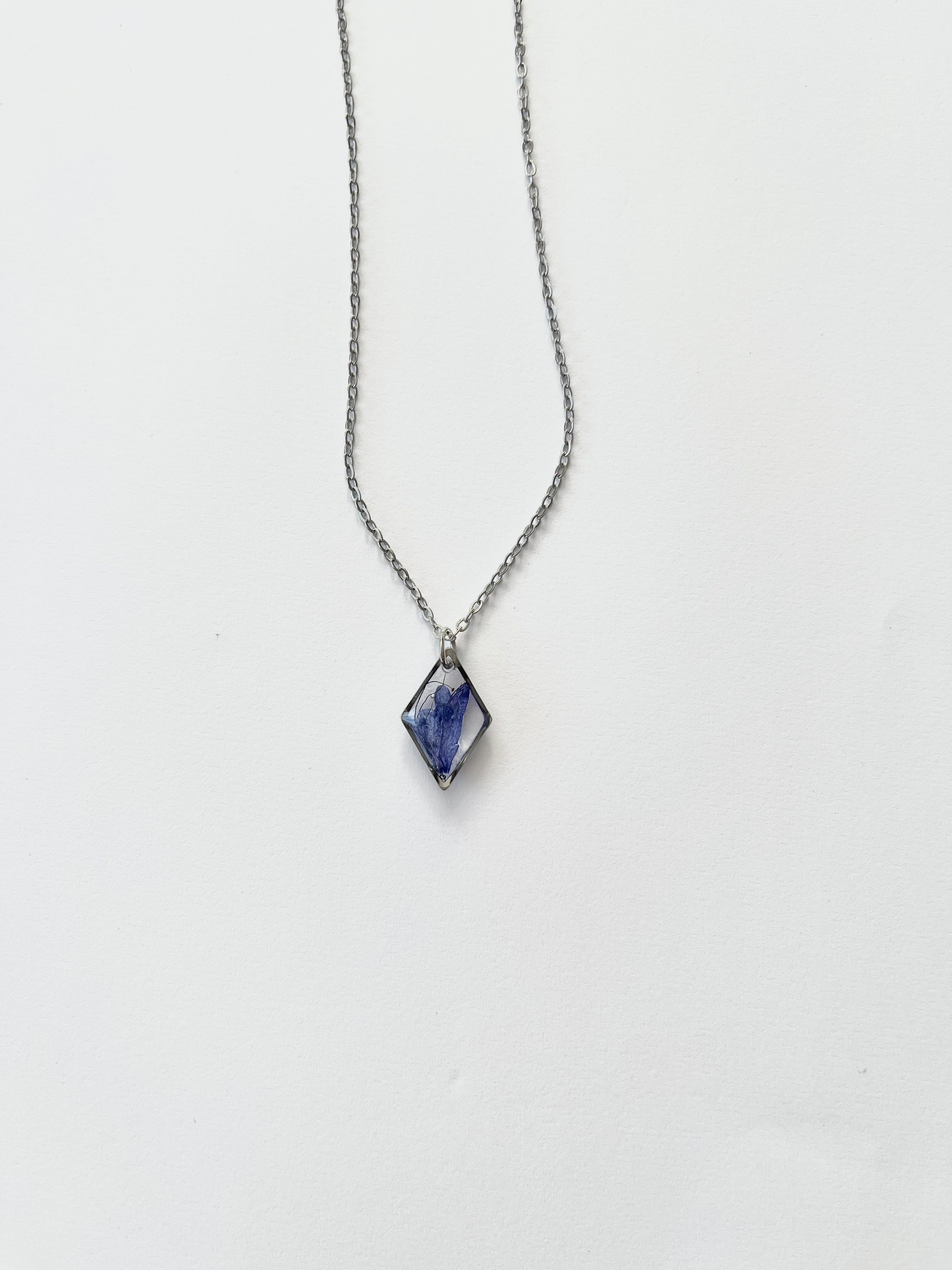 Silver Diamond Blue Flower Necklace (Small)