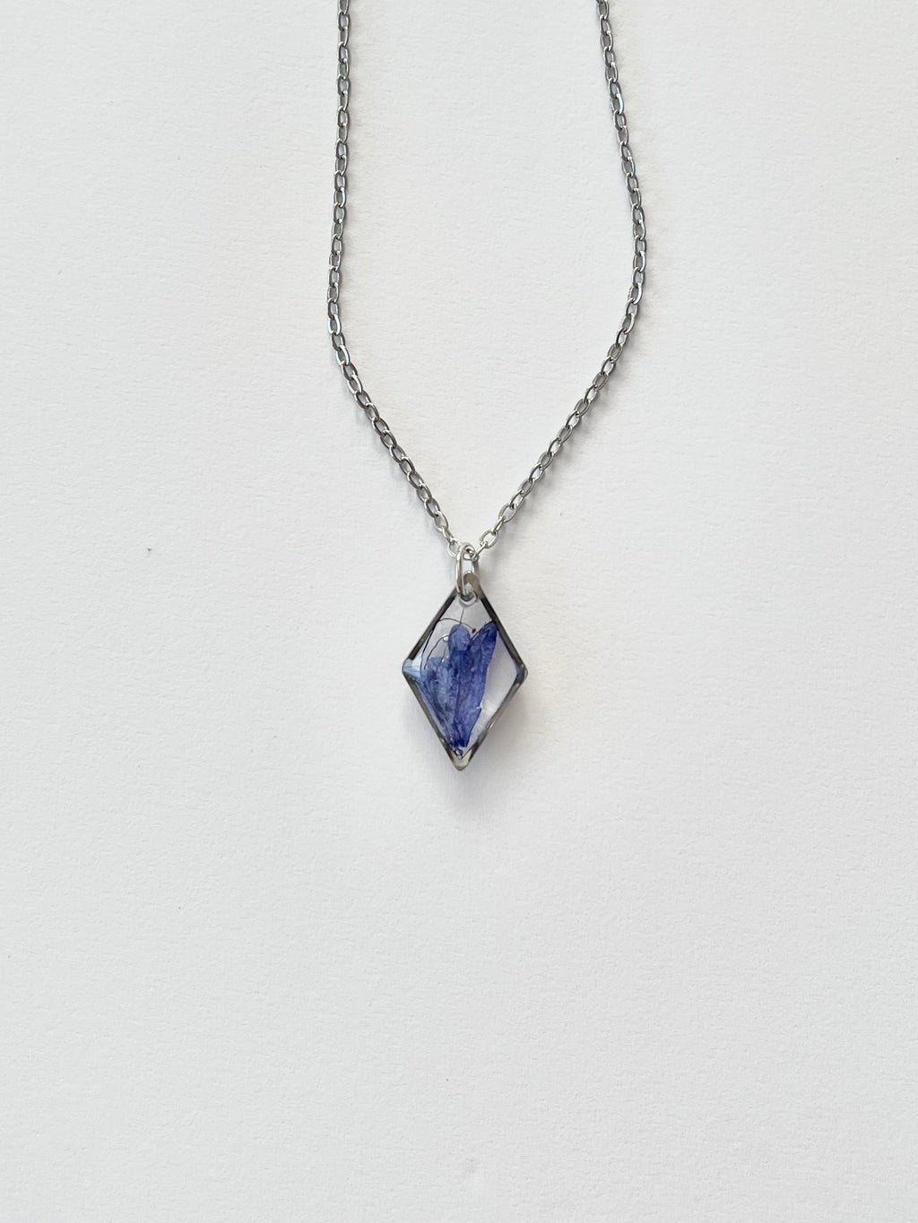 Silver Diamond Blue Flower Necklace (Small)