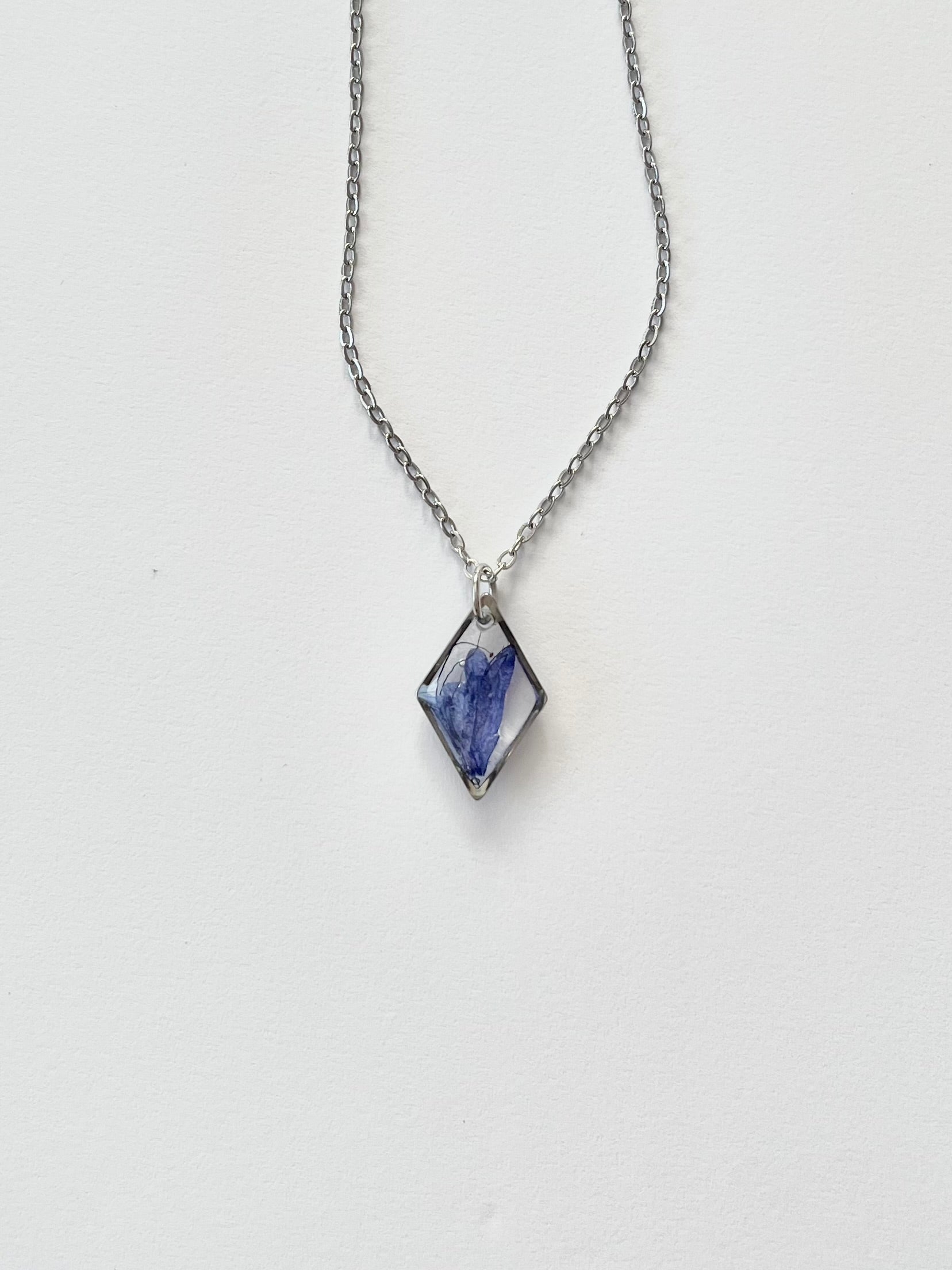 Silver Diamond Blue Flower Necklace (Small)