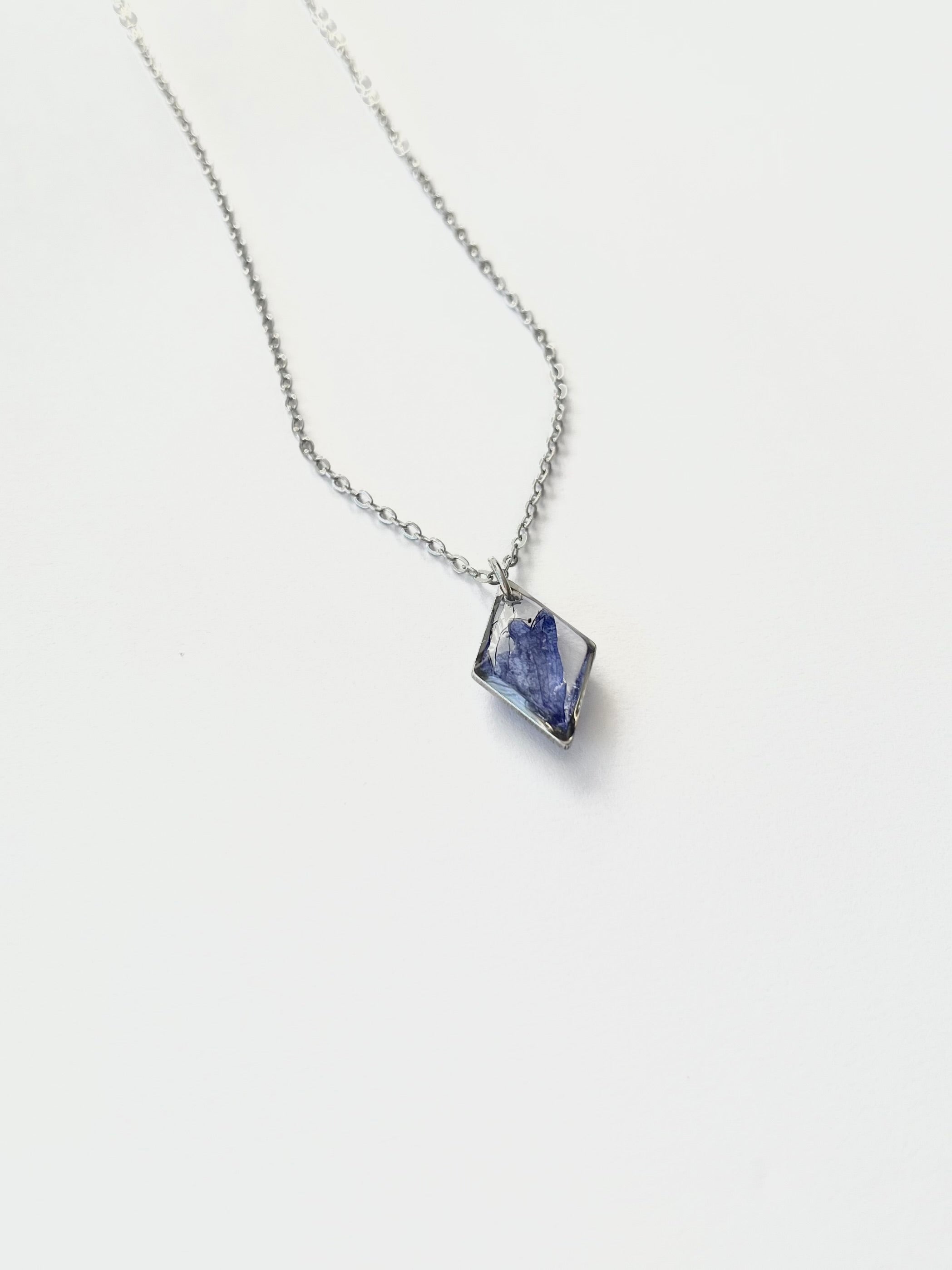 Silver Diamond Blue Flower Necklace (Small)