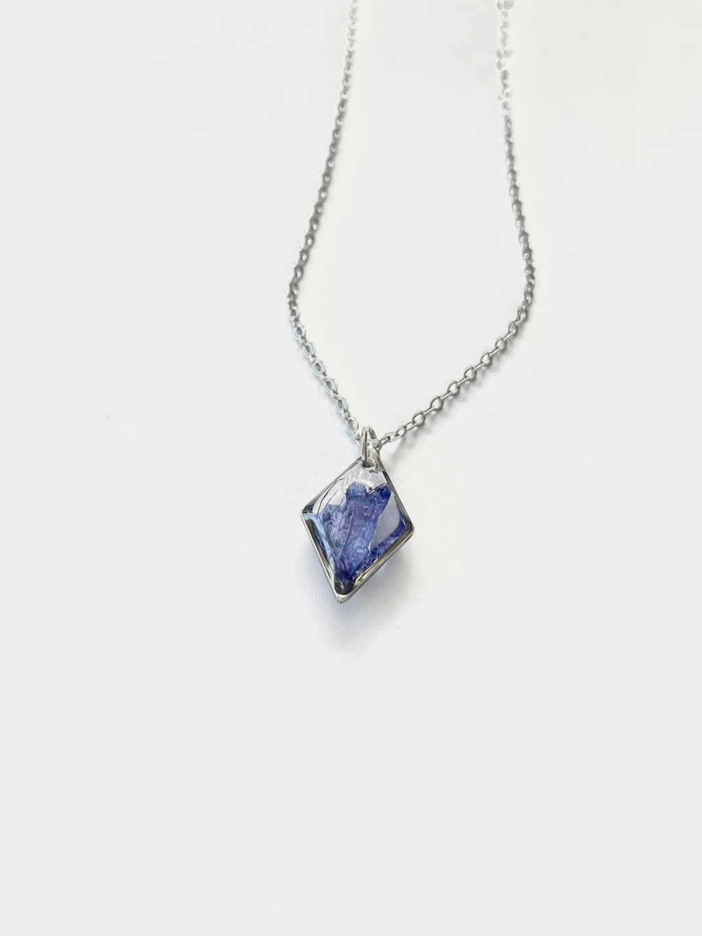 Silver Diamond Blue Flower Necklace (Small)