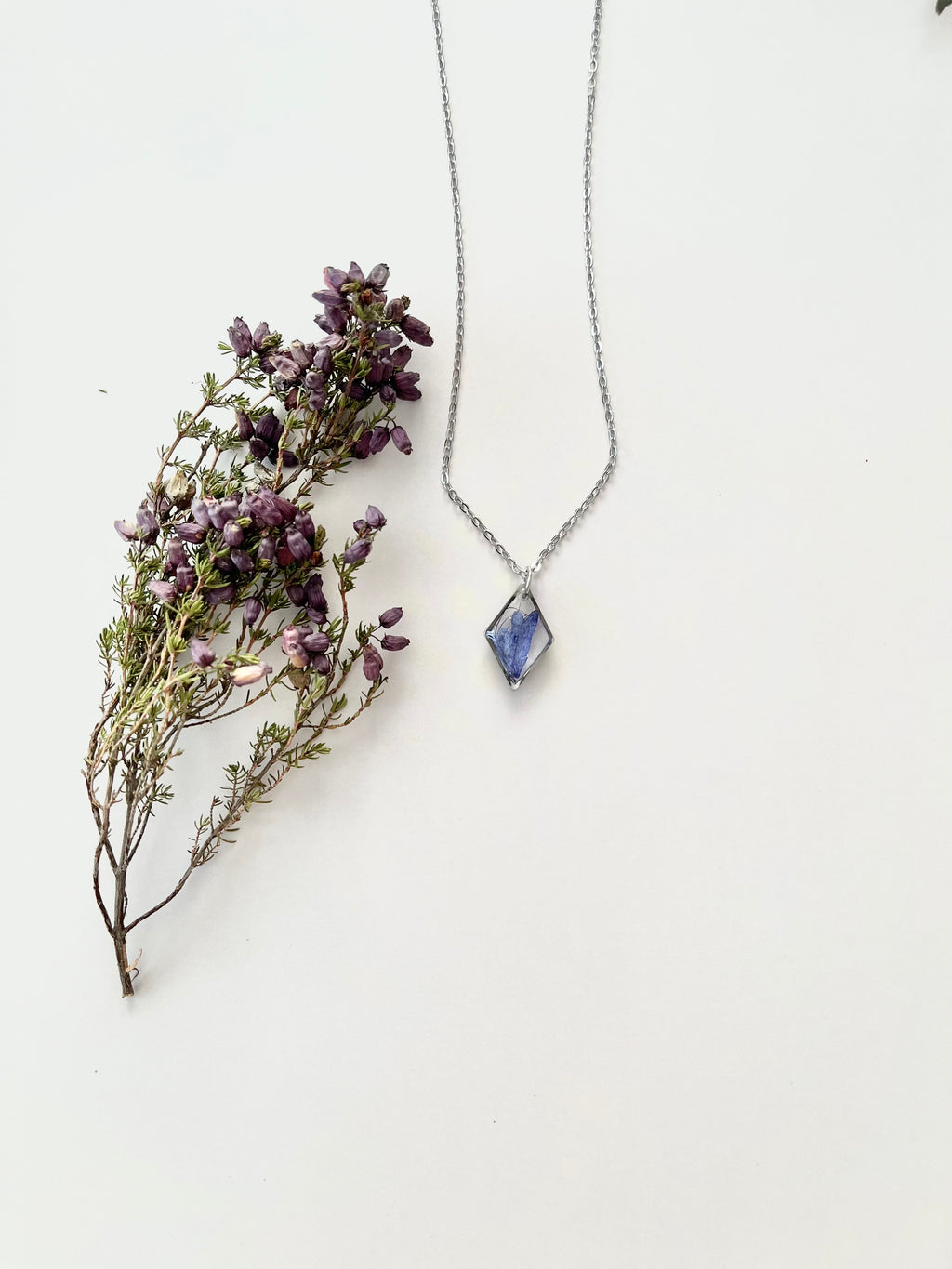 Silver Diamond Blue Flower Necklace (Small)