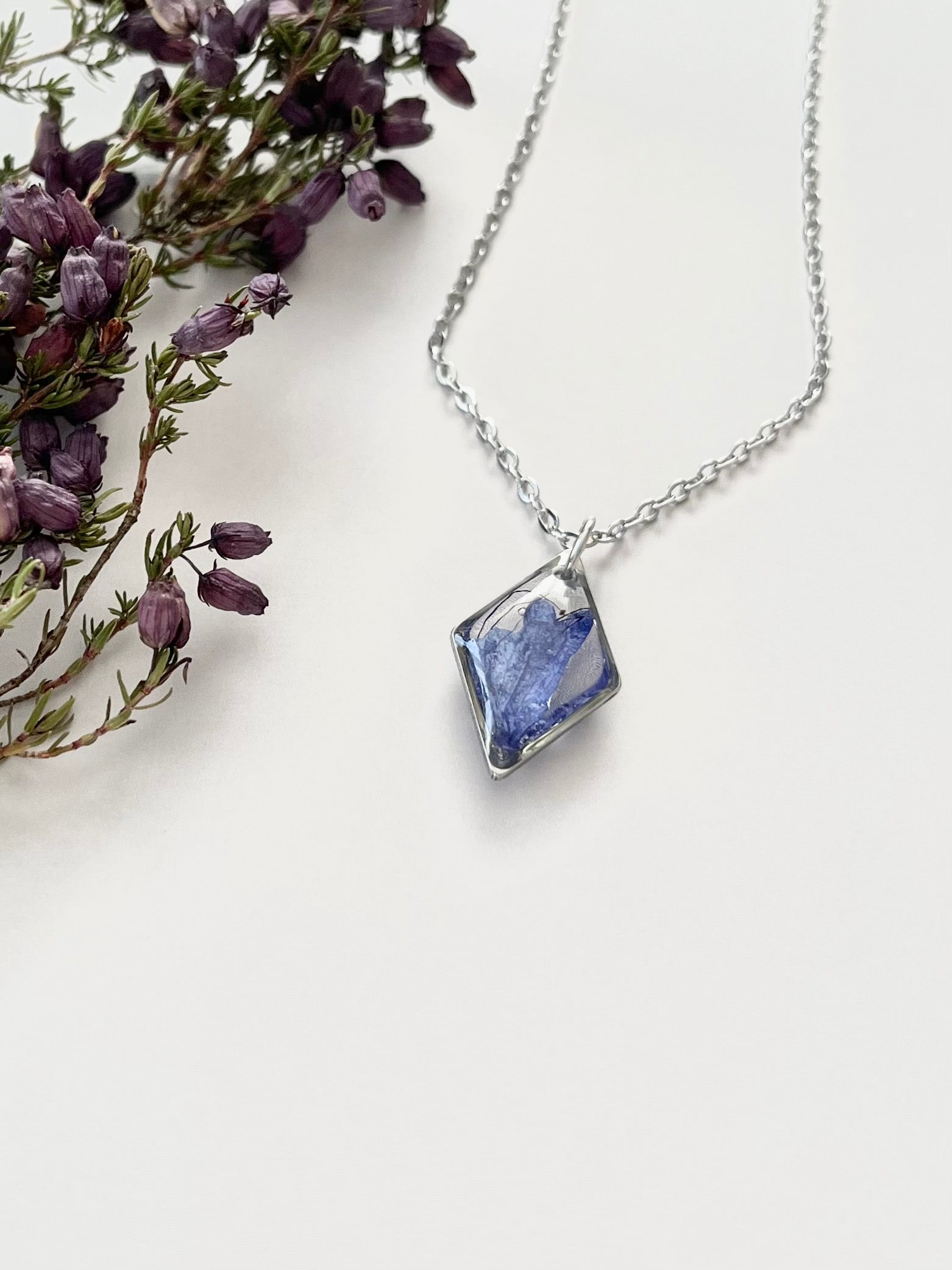 Silver Diamond Blue Flower Necklace (Small)