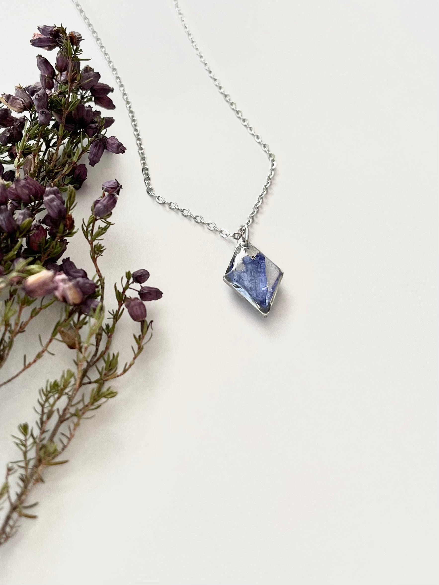 Silver Diamond Blue Flower Necklace (Small)
