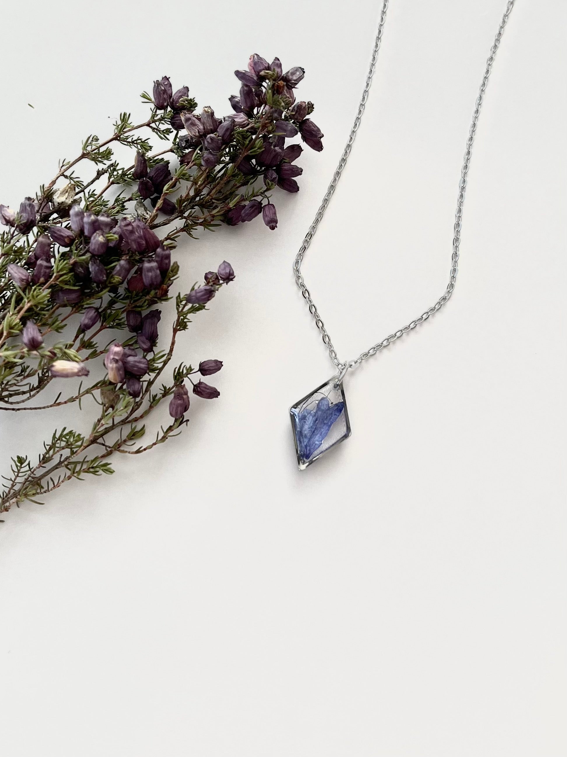 Silver Diamond Blue Flower Necklace (Small)