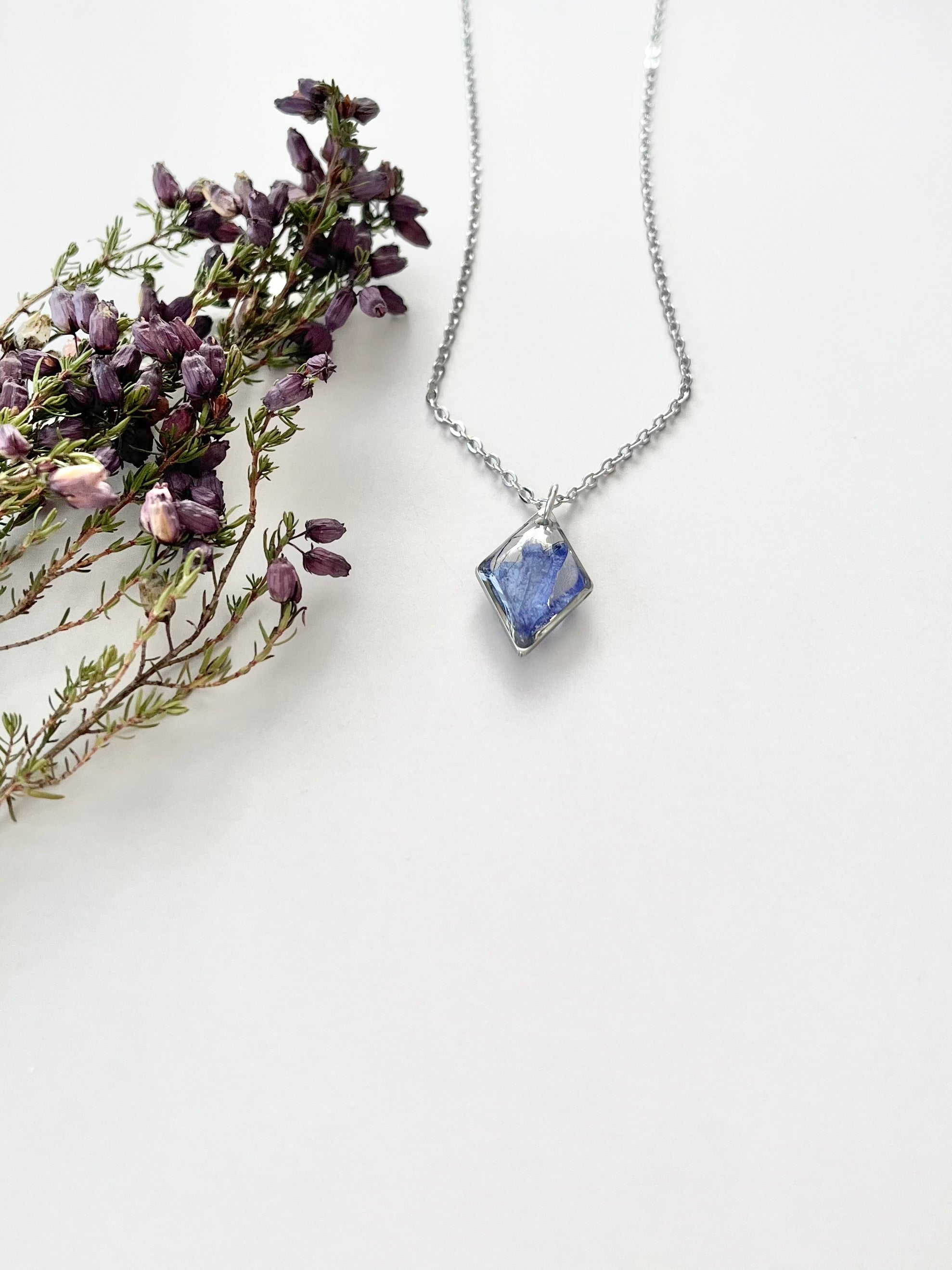 Silver Diamond Blue Flower Necklace (Small)