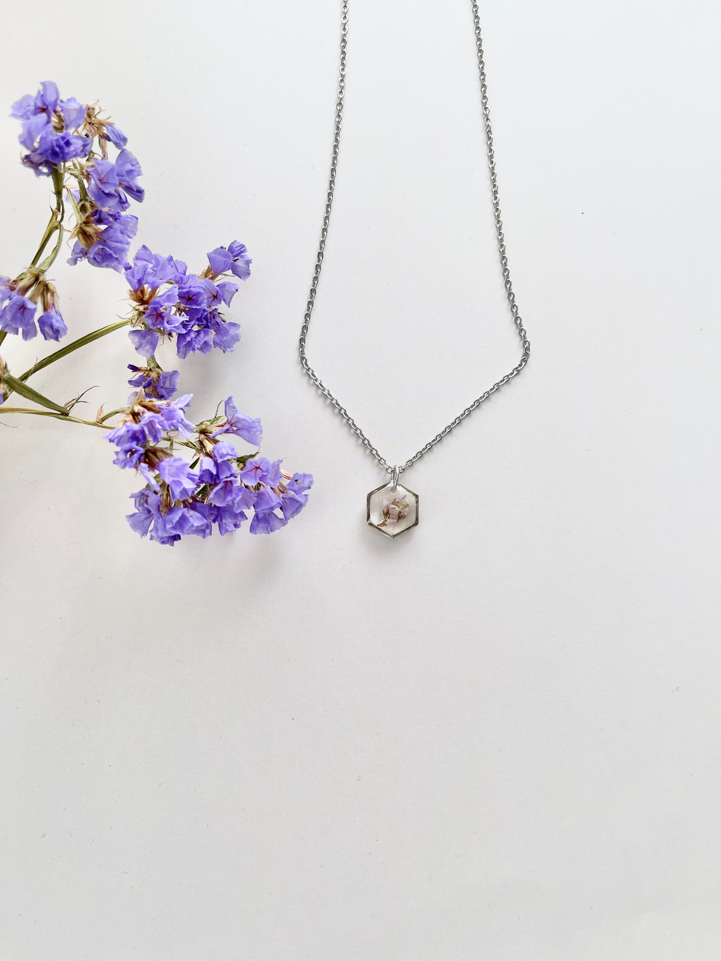 Silver Hexagon Scottish Heather Necklace (Small)