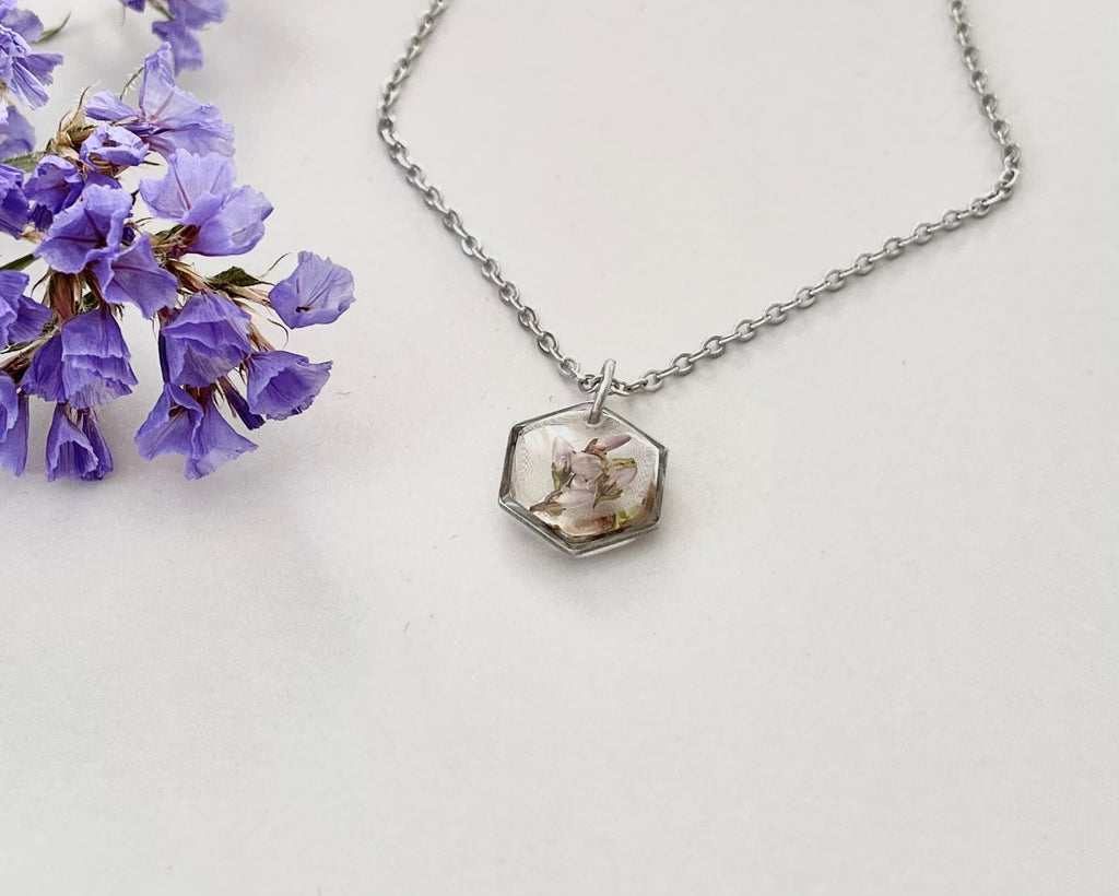 Silver Hexagon Scottish Heather Necklace (Small)
