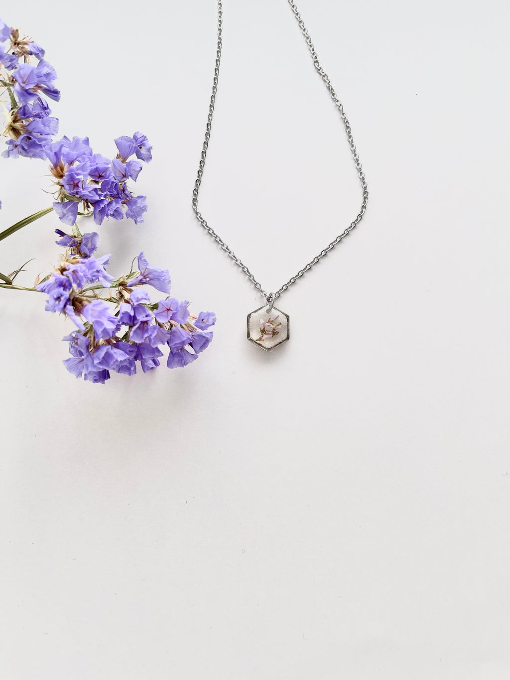 Silver Hexagon Scottish Heather Necklace (Small)