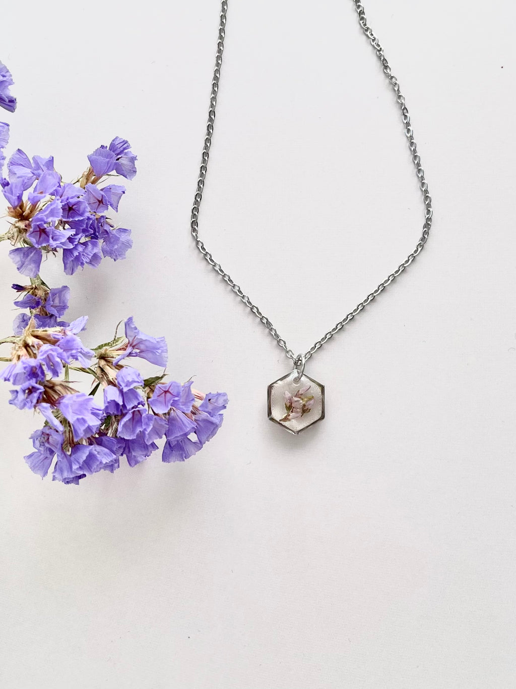 Silver Hexagon Scottish Heather Necklace (Small)