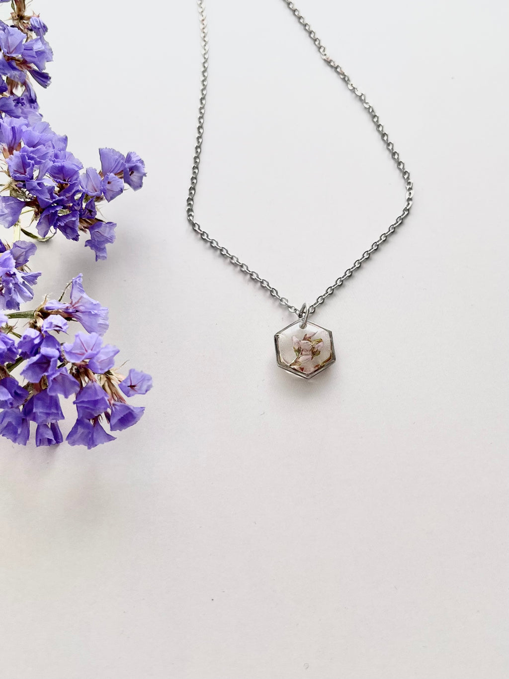 Silver Hexagon Scottish Heather Necklace (Small)