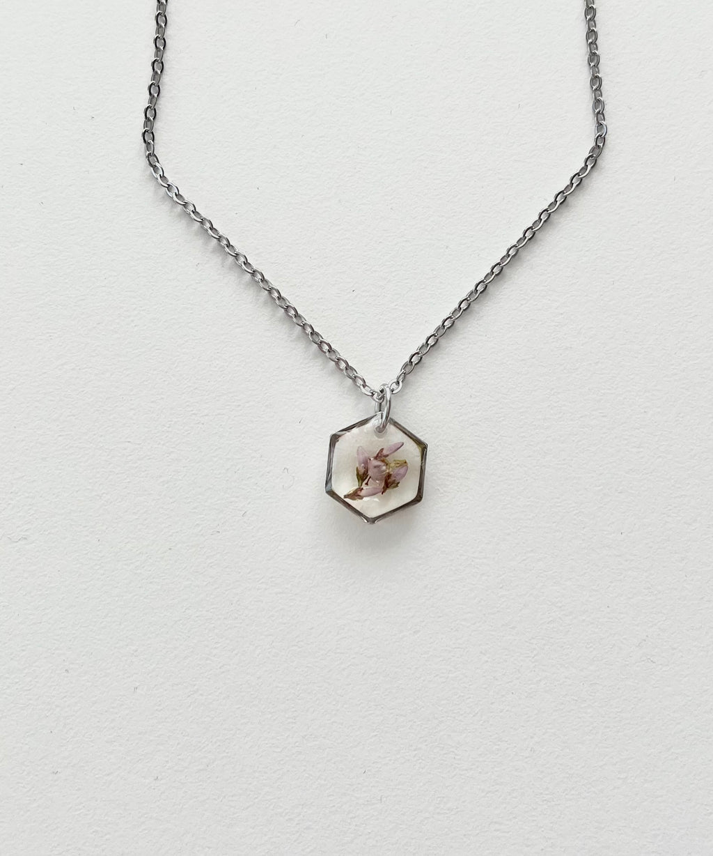 Silver Hexagon Scottish Heather Necklace (Small)