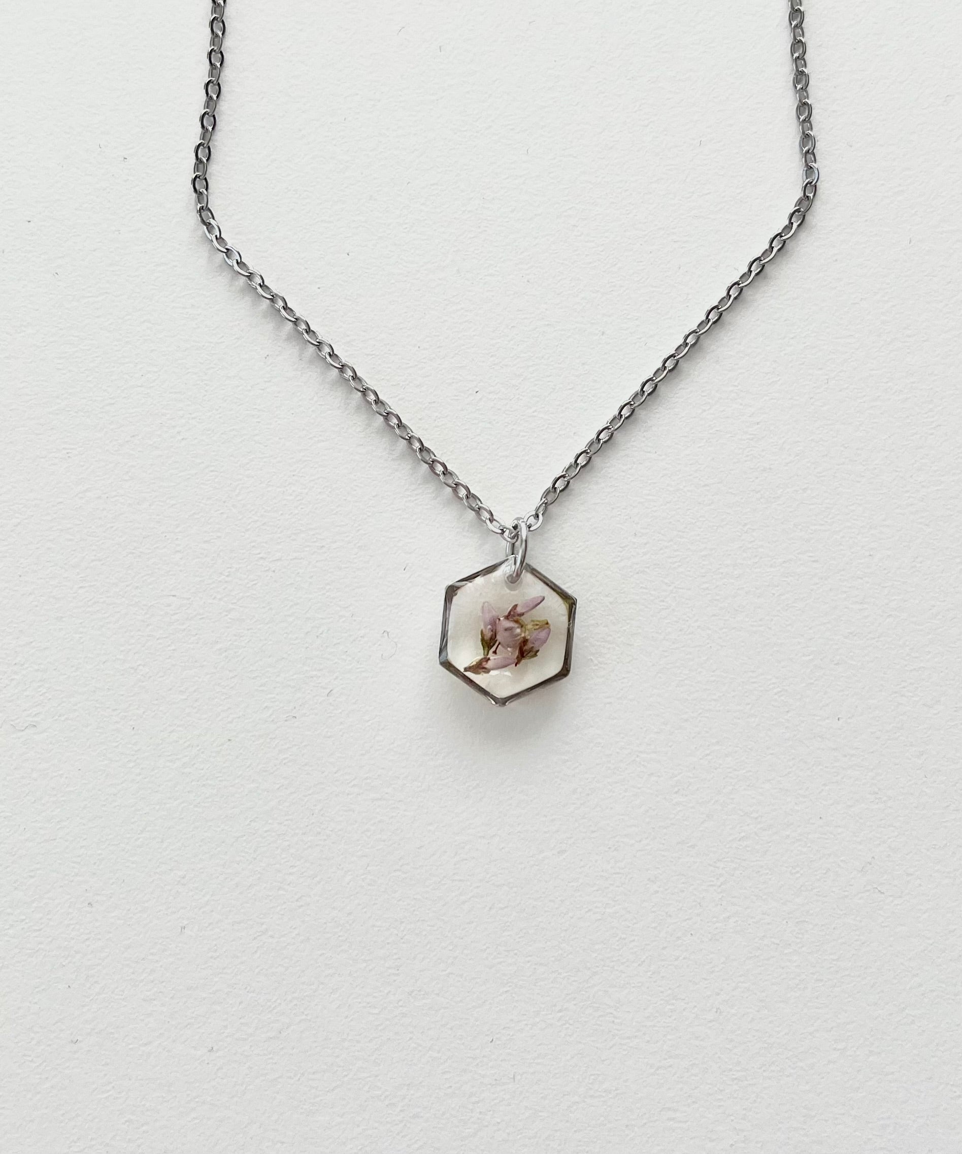 Silver Hexagon Scottish Heather Necklace (Small)