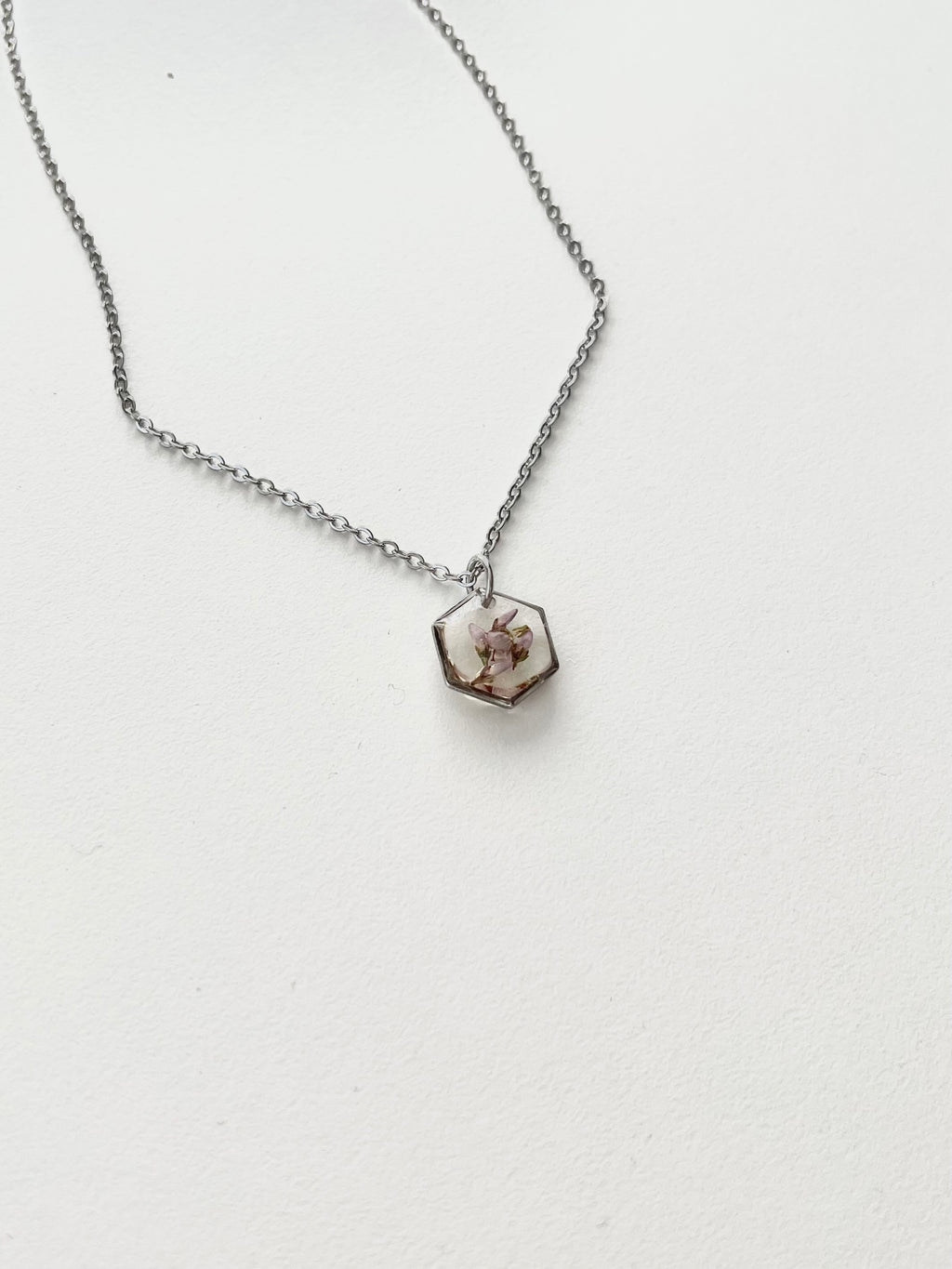 Silver Hexagon Scottish Heather Necklace (Small)