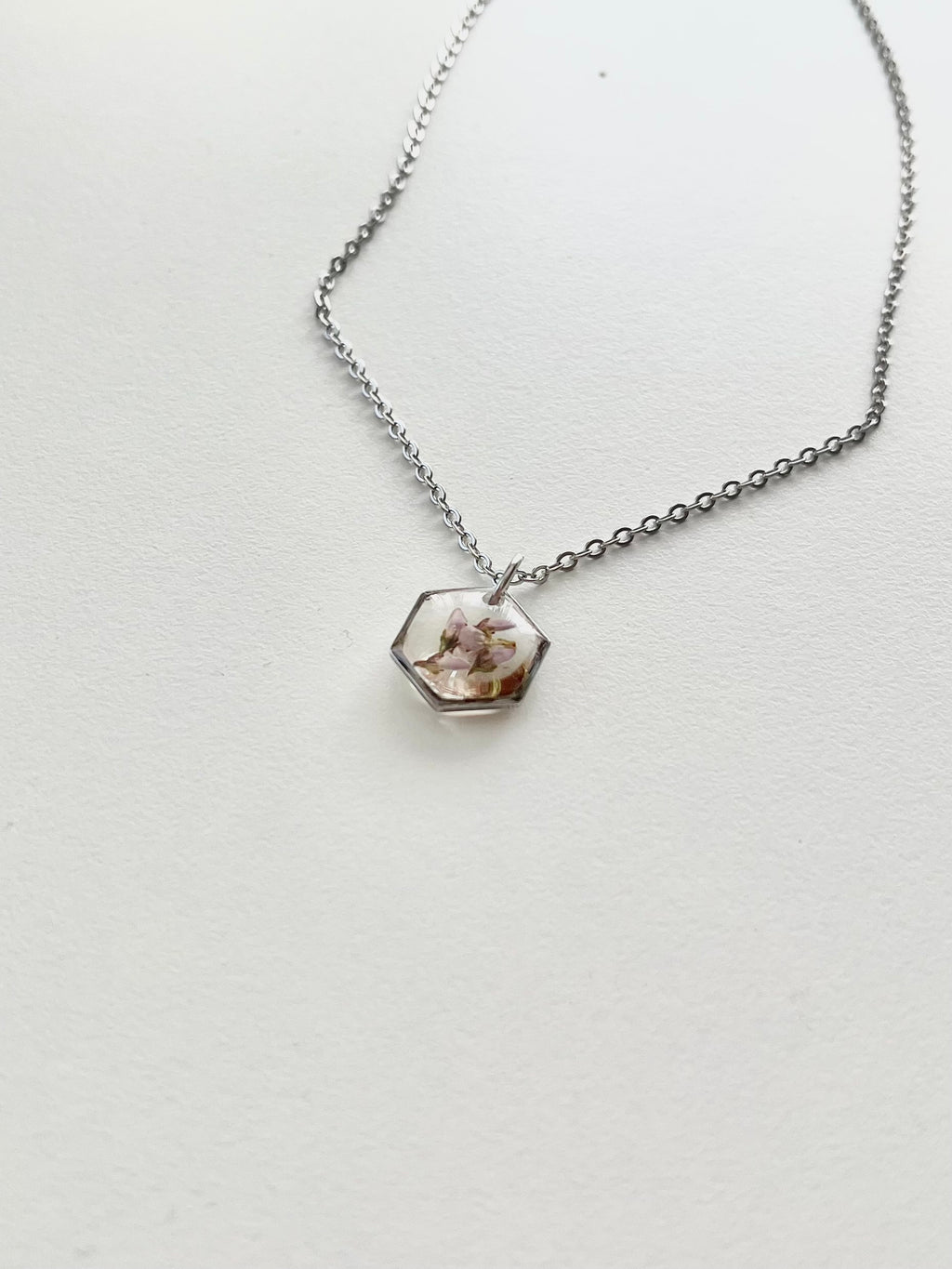 Silver Hexagon Scottish Heather Necklace (Small)