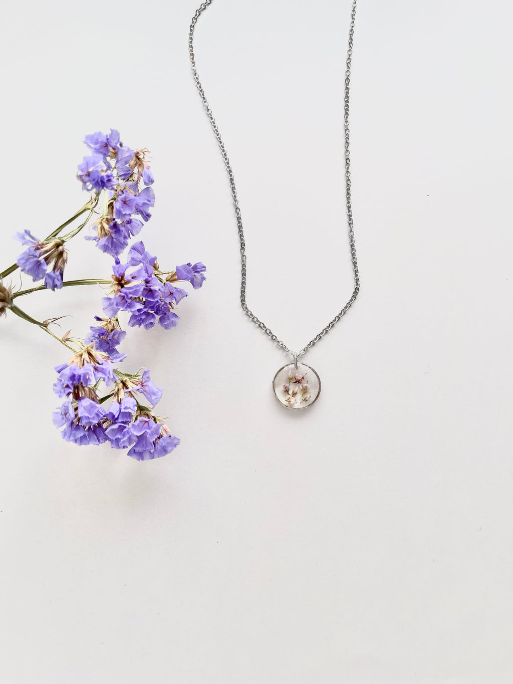 Silver Round Scottish Heather Necklace (Small)